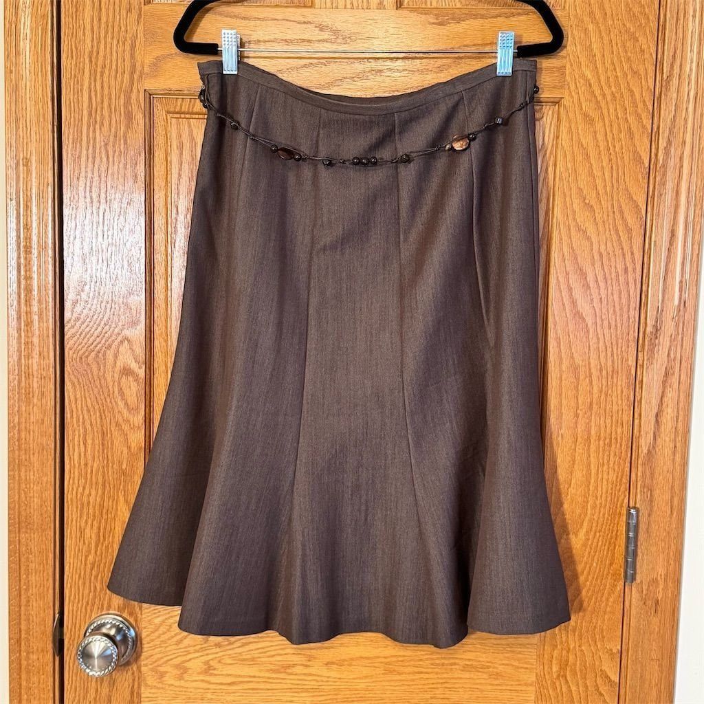 Other Dressbarn Women's Brown A-Line Skirt w/ Beaded Belt Size 12 Size 34" / US 12 / IT 48 - 2 Thumbnail