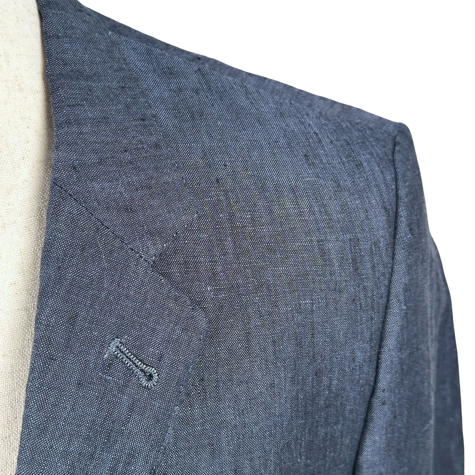 H&M H&M Blazer Jacket Men 36R Blue Linen Single Breasted Notch Size 36R - 3 Thumbnail