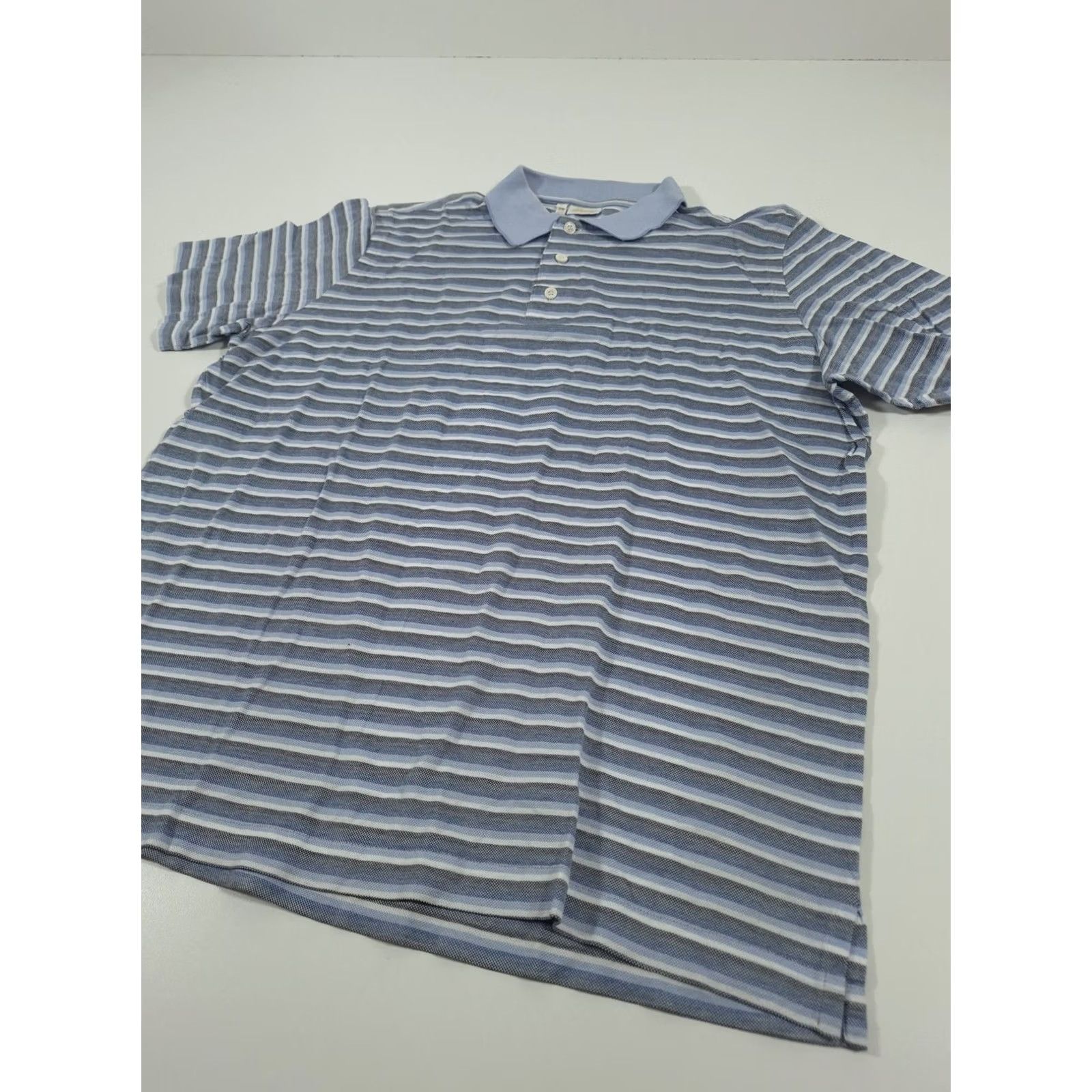 Brioni Brioni Polo Shirt L Blue Striped 100% Cotton Knit Casual Italy Short Sleeve Mens Size US L / EU 52-54 / 3 - 2 Thumbnail