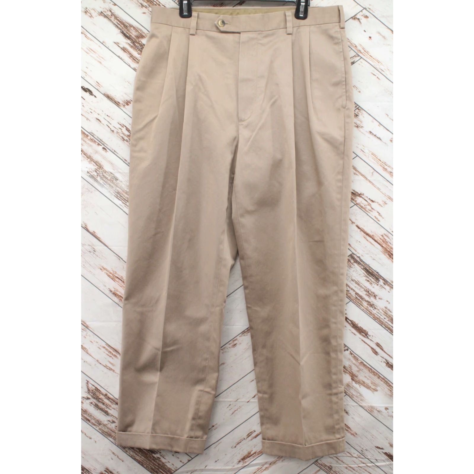 Jos. A. Bank Jos A Bank Chino Pants Men's 36 Khaki Heavy Cotton Pleated Cuffed Casual Friday Size US 36 / EU 52 - 2 Thumbnail