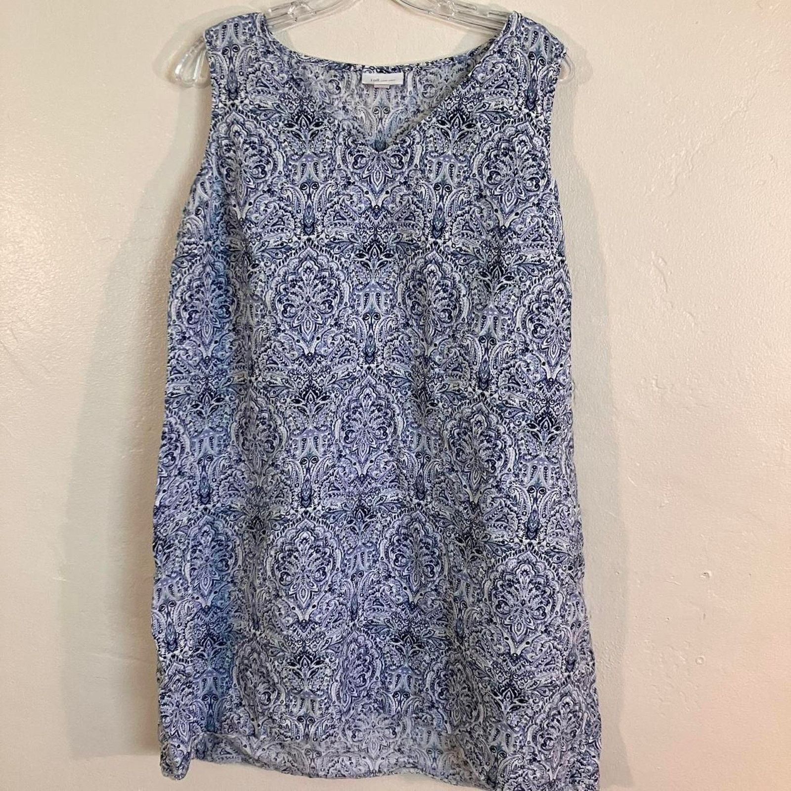 J. Jill J. Jill Love Linen White Paisley Sleeveless Dress Size L / US 10 / IT 46 - 1 Thumbnail