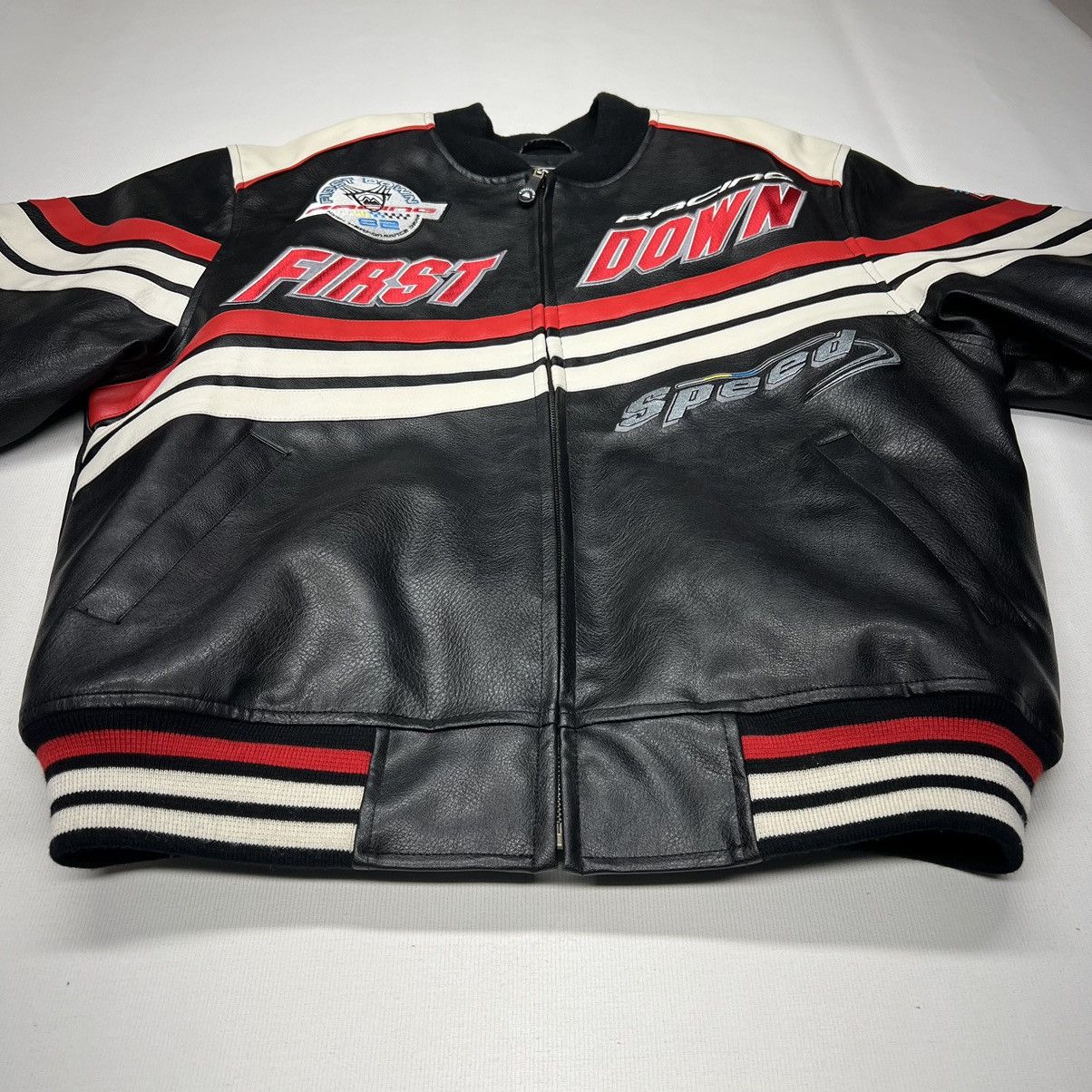 Vintage VTG First Down Leather Racing Jacket Black Coat Gear Zip Y2K Size US M / EU 48-50 / 2 - 3 Thumbnail