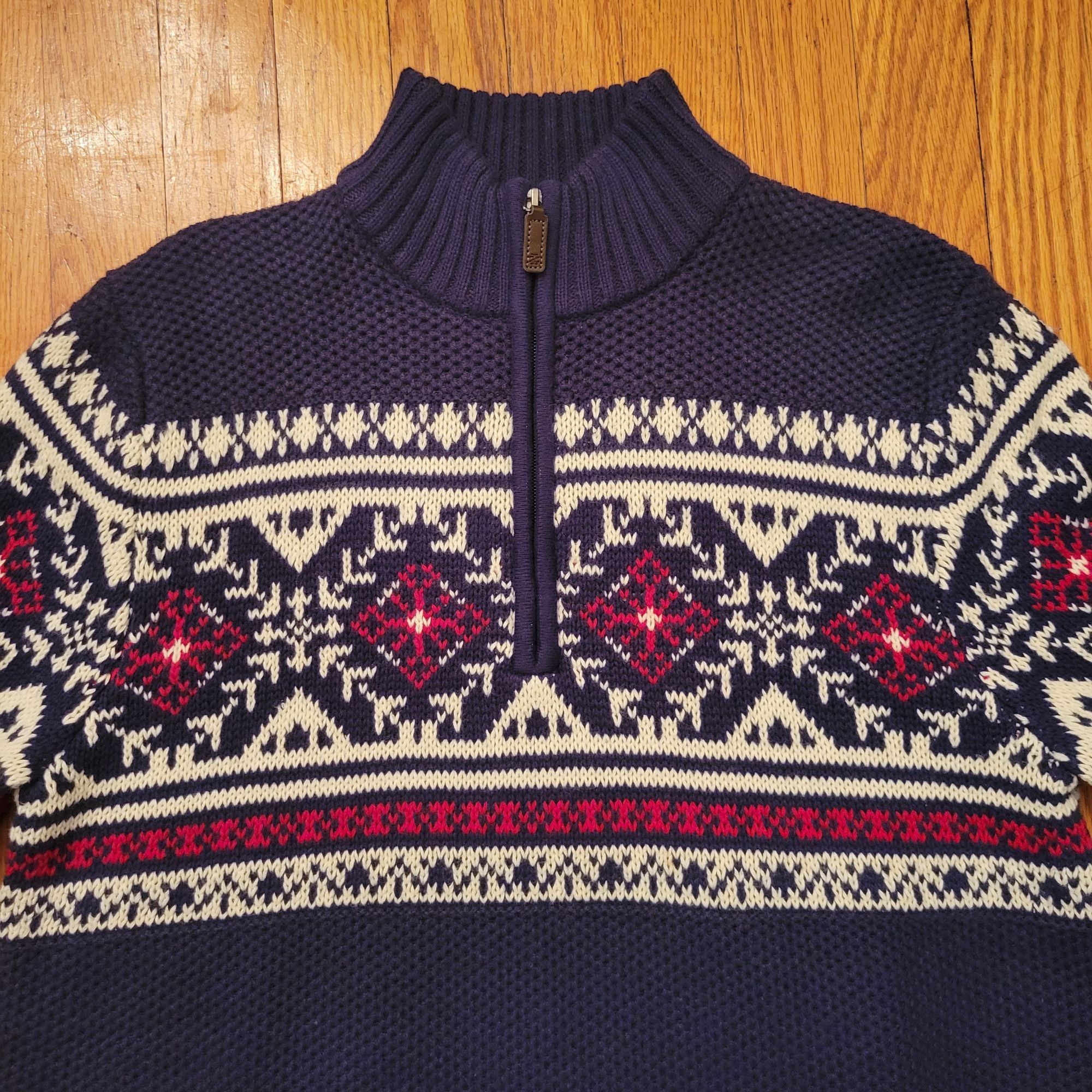 Izod Izod Fair Isle Quarter Zip Sweater M Classic Fit Blue Red Ho Size US M / EU 48-50 / 2 - 6 Thumbnail
