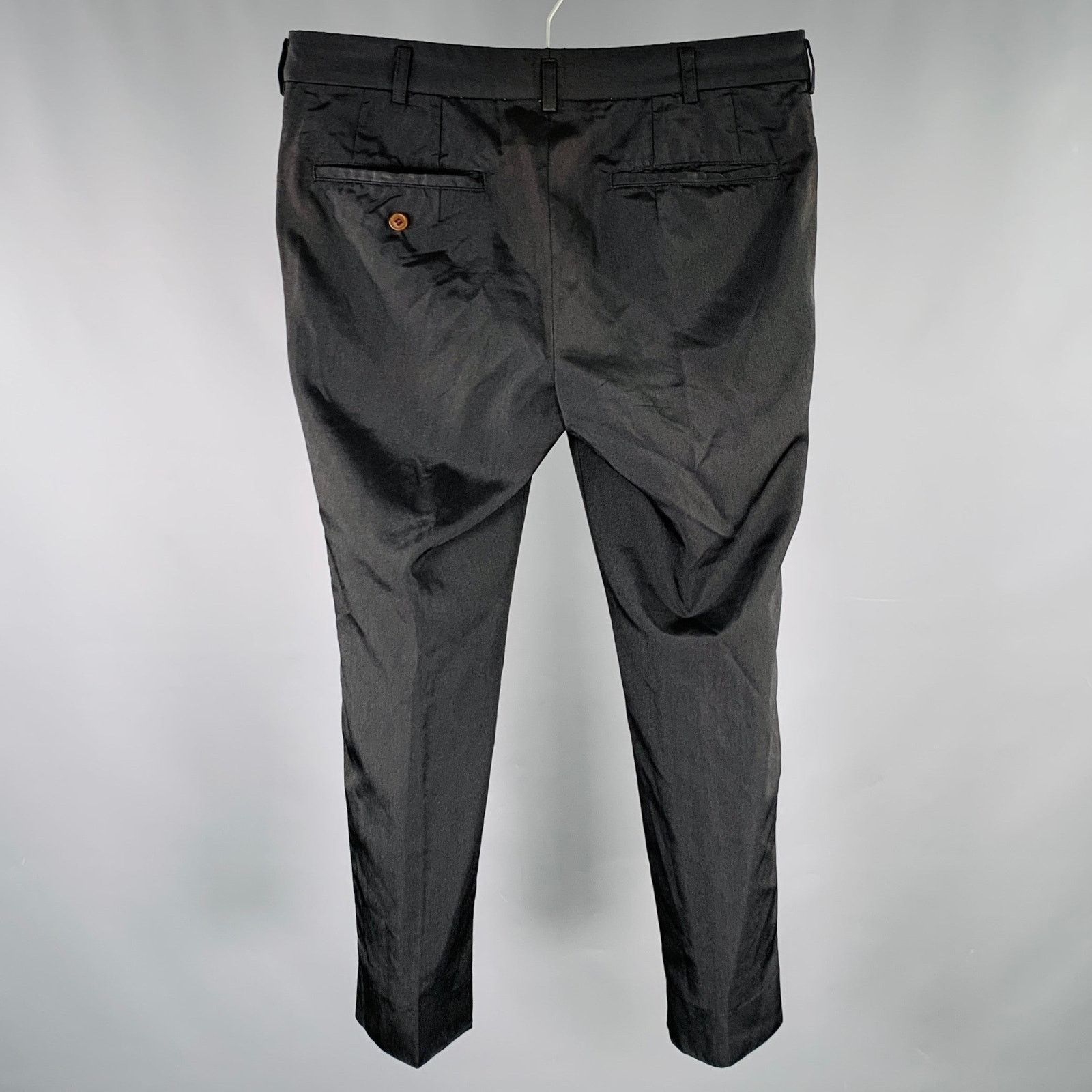 Comme des Garcons Homme Plus PLUS Size S Black Polyester Flat Front Dress Pants Size US 27 - 2 Thumbnail
