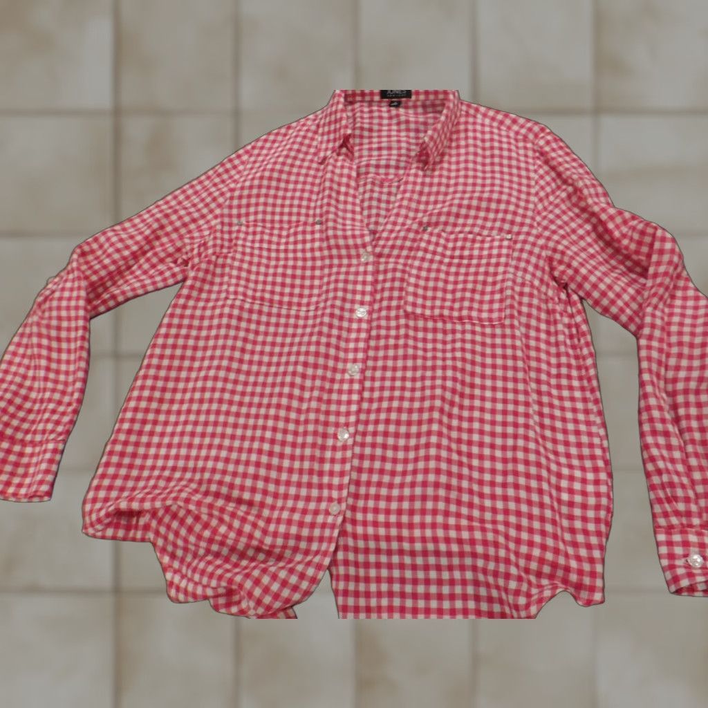 Jones New York Jones New York Womens Button-Up Blouse M Pink Plaid Casual Long Sleeve Round Neck Button-Up Top Regular Fit Womens Size M / US 6-8 / IT 42-44 - 1 Thumbnail