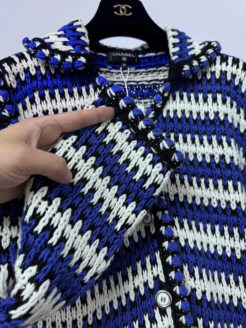 Chanel Chanel Blue and white striped knitted cardigan coat Size XS / US 0-2 / IT 36-38 - 4 Thumbnail
