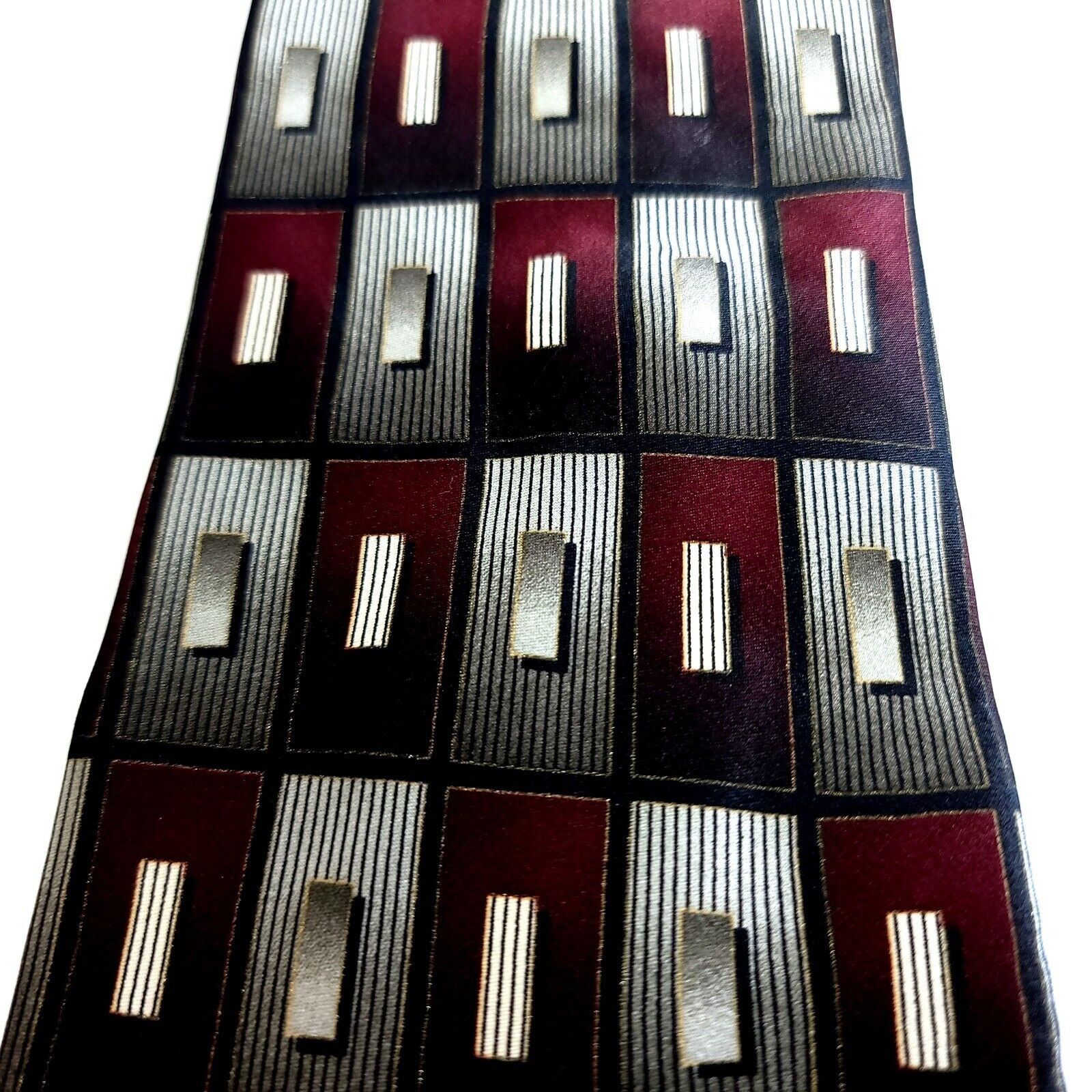 Croft & Barrow Croft & Barrow Red Gray Geometric Print Wide Silk Tie Size ONE SIZE - 2 Thumbnail