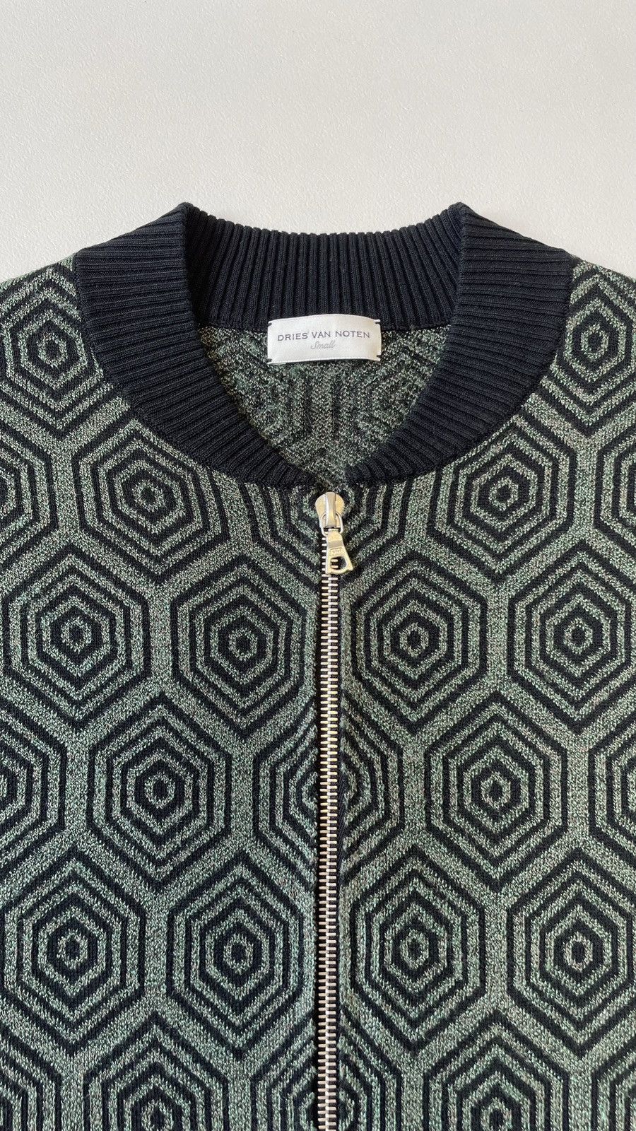 Dries Van Noten Metallic Green Geometric Patterned Zip Cardigan Size S / US 4 / IT 40 - 3 Thumbnail