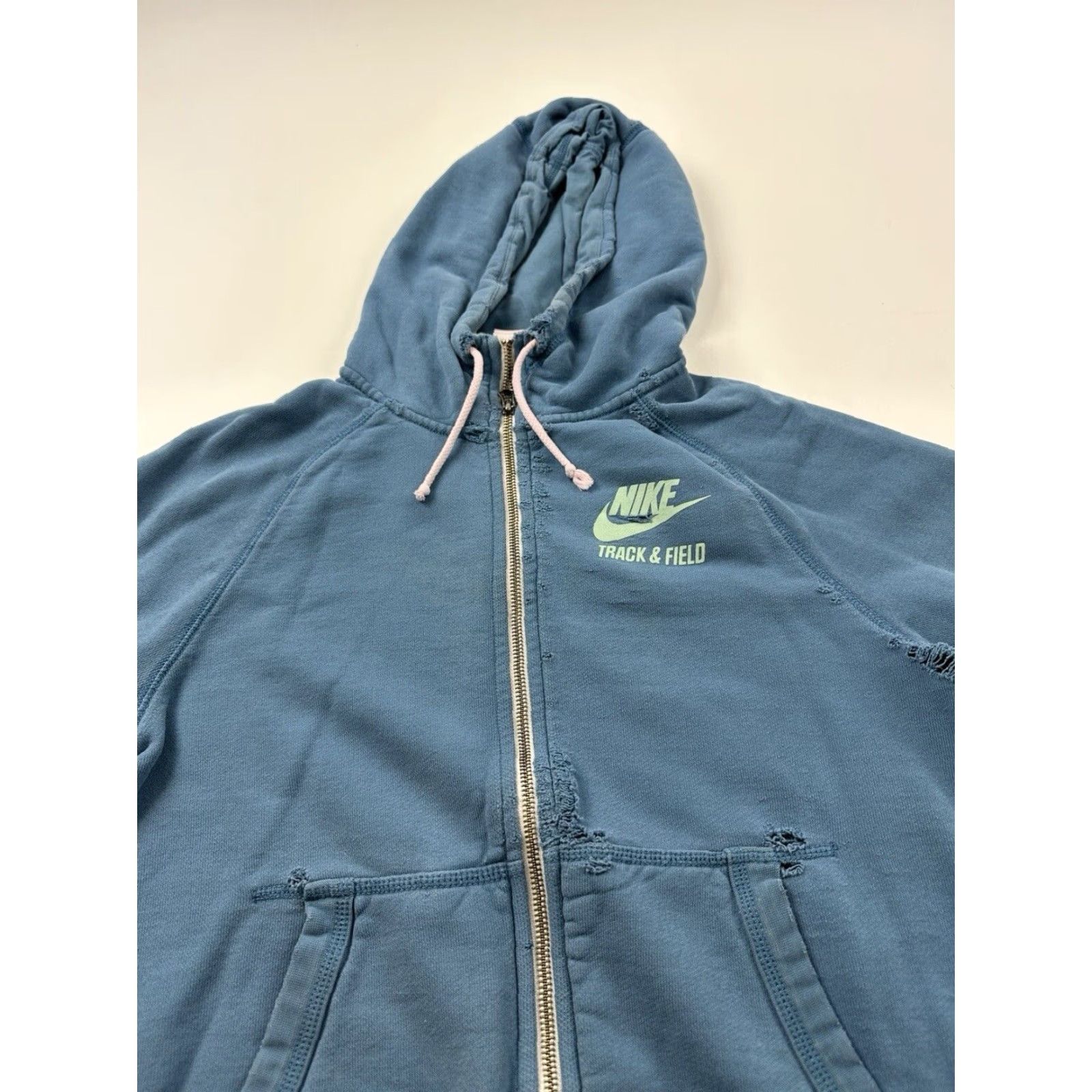 Nike Nike Hoodie Full Zip Mens Small Blue Cotton Distressed Track & Field Sports Size US S / EU 44-46 / 1 - 6 Thumbnail