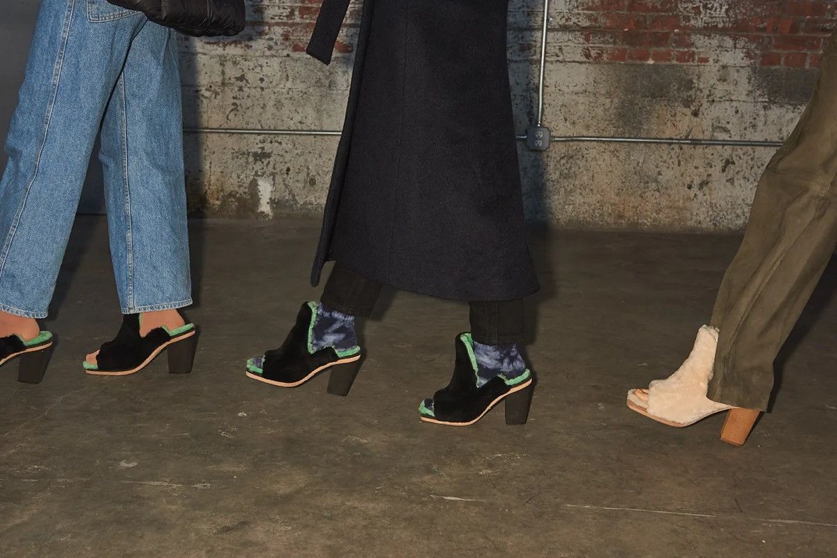 Eckhaus Latta Ugg x Eckhaus Latta Black and Mint Fur Open Toe Heel Mules Size US 7 / IT 37 - 1 Thumbnail