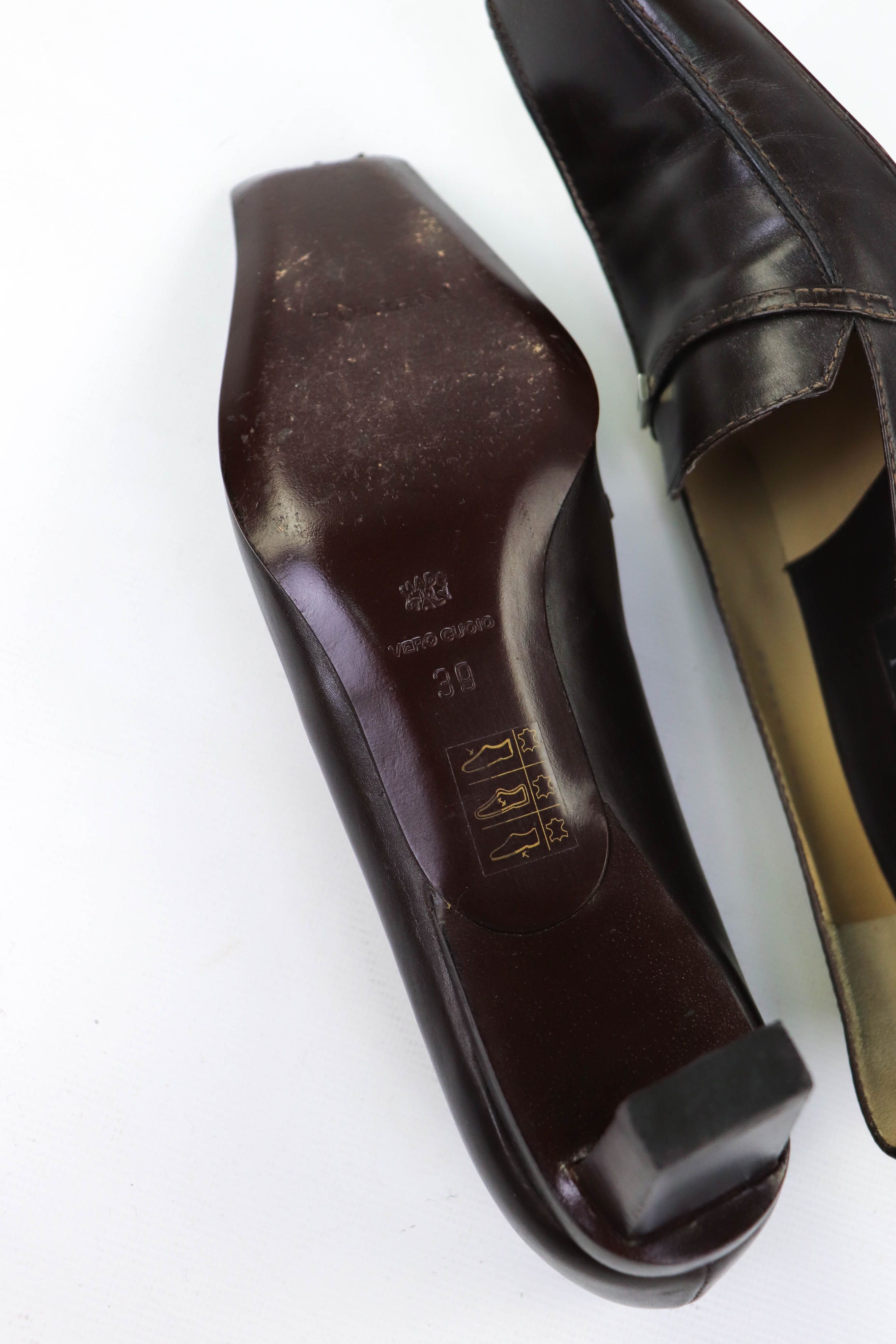 Pollini Vintage Pollini Made in Italy Brown Leather Square Toe Heels Size US 9 / IT 39 - 14 Thumbnail