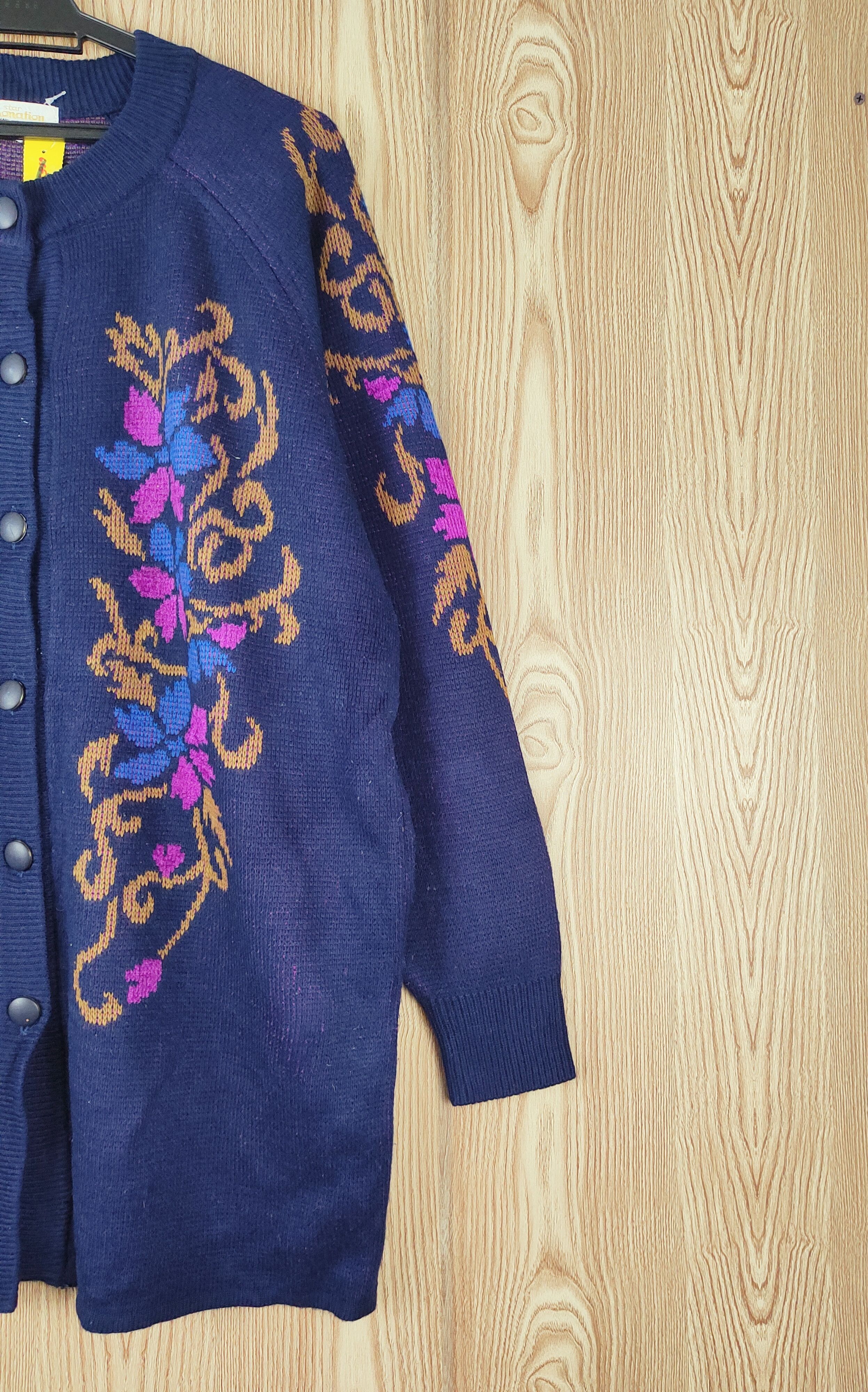 Vintage Star Coronation Dark Blue Knitwear Cardigan #W032 Size L / US 10 / IT 46 - 5 Thumbnail