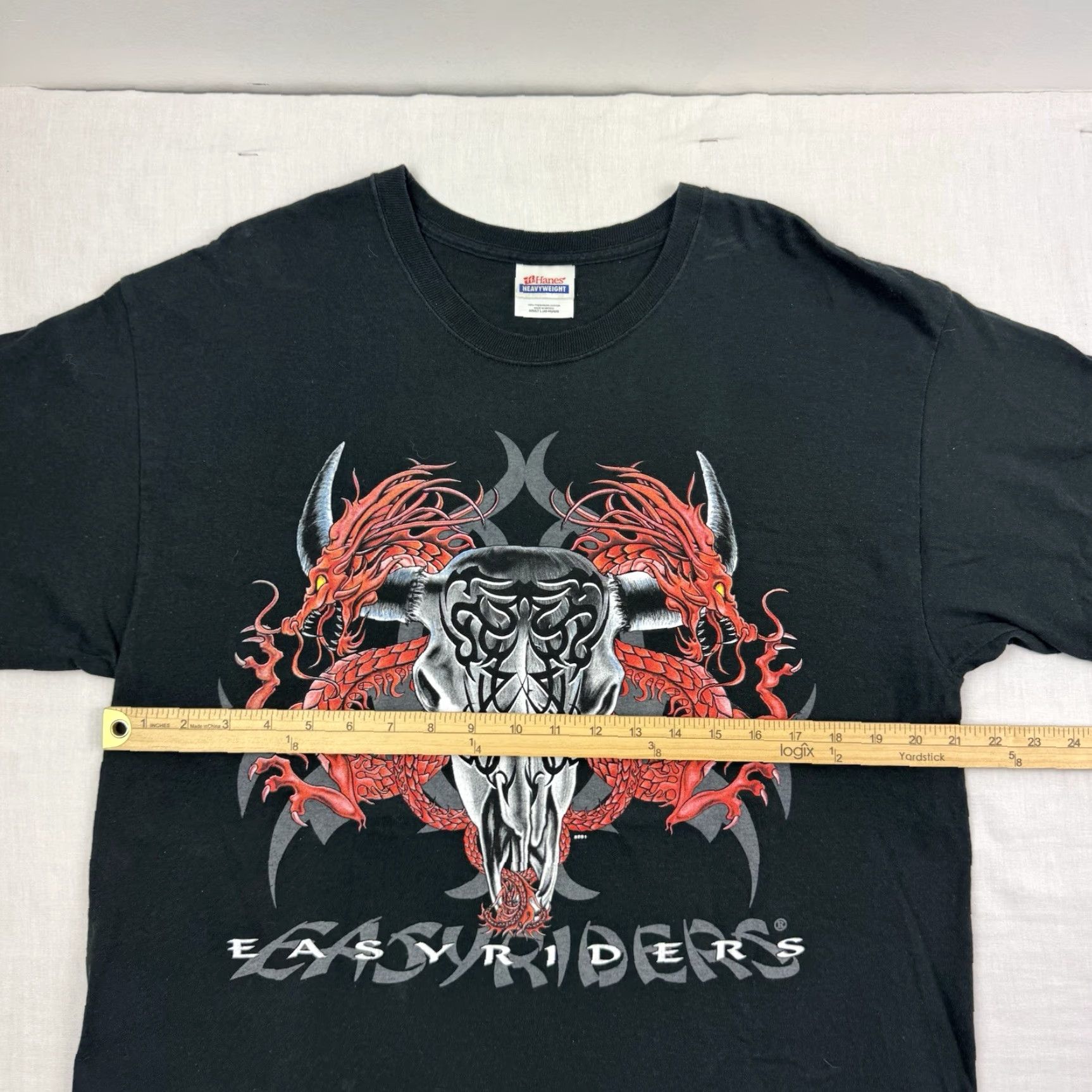 Hanes VINTAGE Hanes T-Shirt Men Adult Large Black Bull Skull Dragons Biker Y2K Punk 90s Easy Riders Shirt Gender: Mens Size US L / EU 52-54 / 3 - 6 Thumbnail