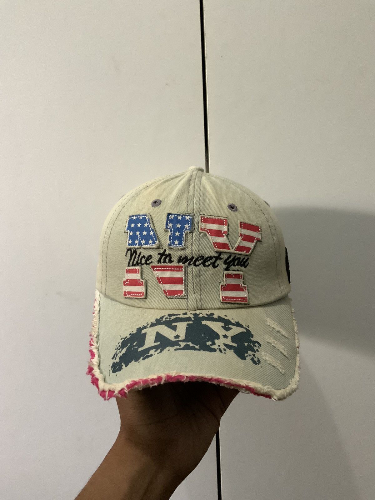 If Six Was Nine New York Nice to meet you Distressed Fade Hat Cap Size ONE SIZE - 1 Thumbnail