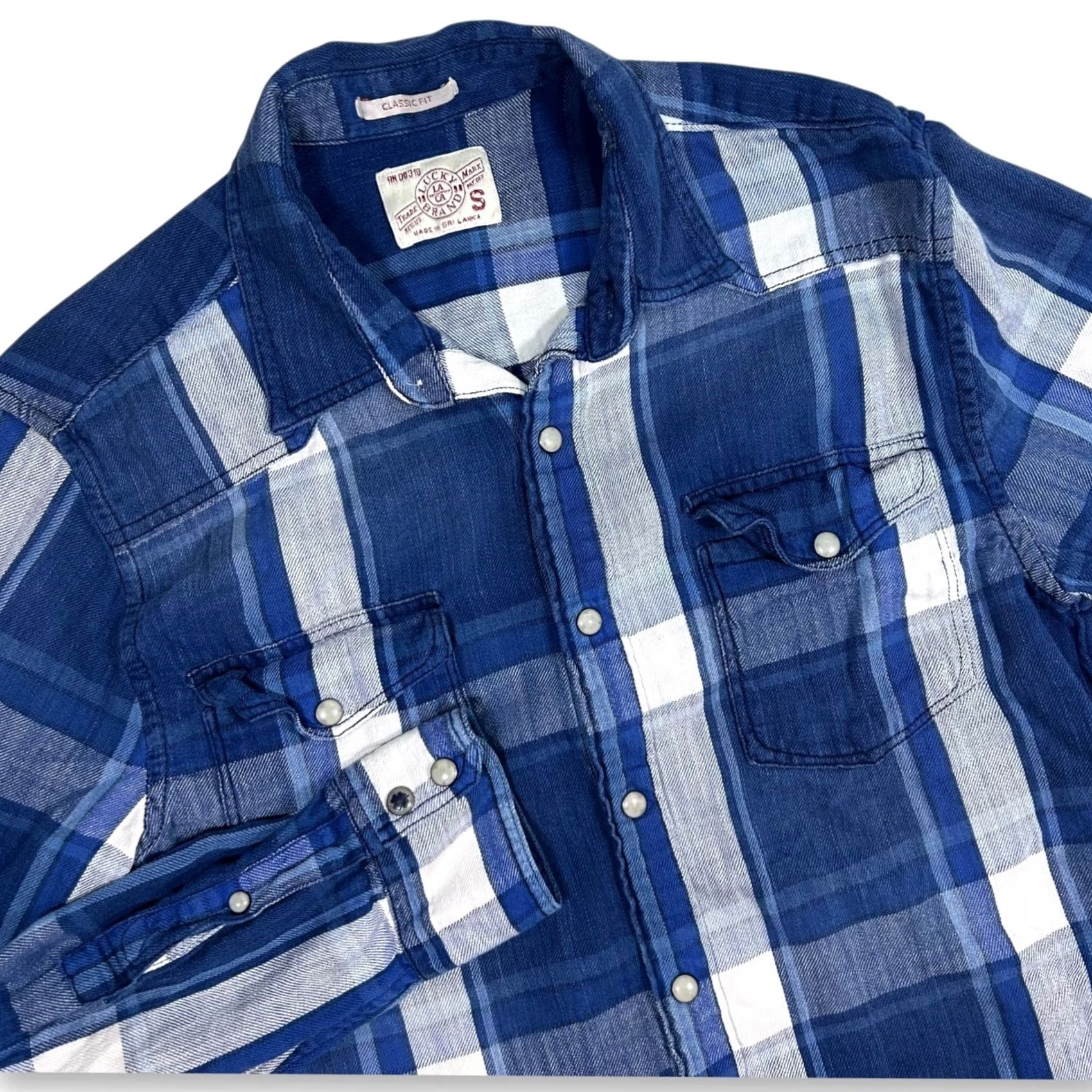 Lucky Brand Lucky Brand Plaid Western Shirt Mens Long Sleeve Small Blue Button-Up, Classic Fit, Chest Pockets, Cotton Blend Size US S / EU 44-46 / 1 - 2 Thumbnail