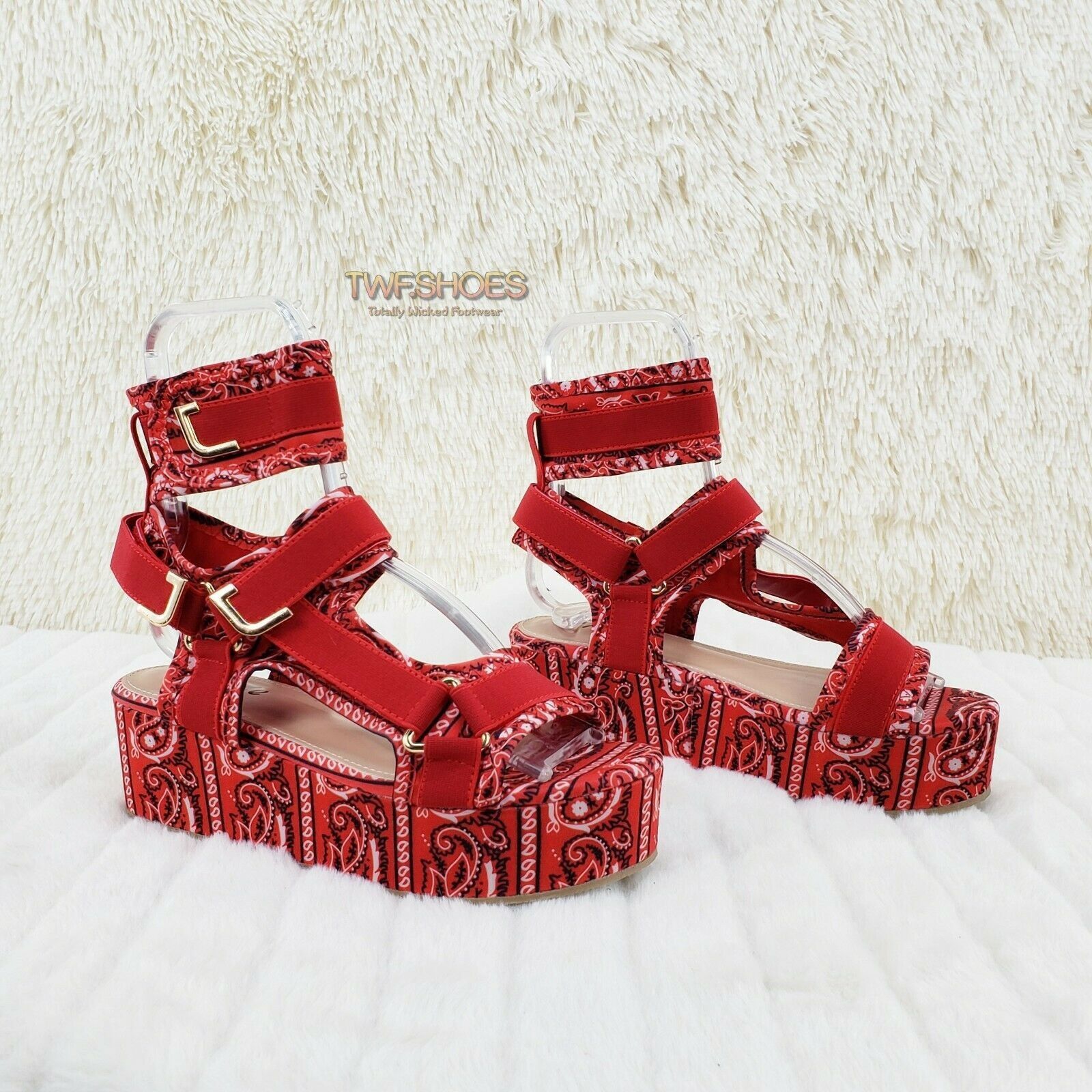 Other Bandana 2" Platform Harness Strap Sandal Shoes Red Bandanna Size US 8 / IT 38 - 1 Thumbnail