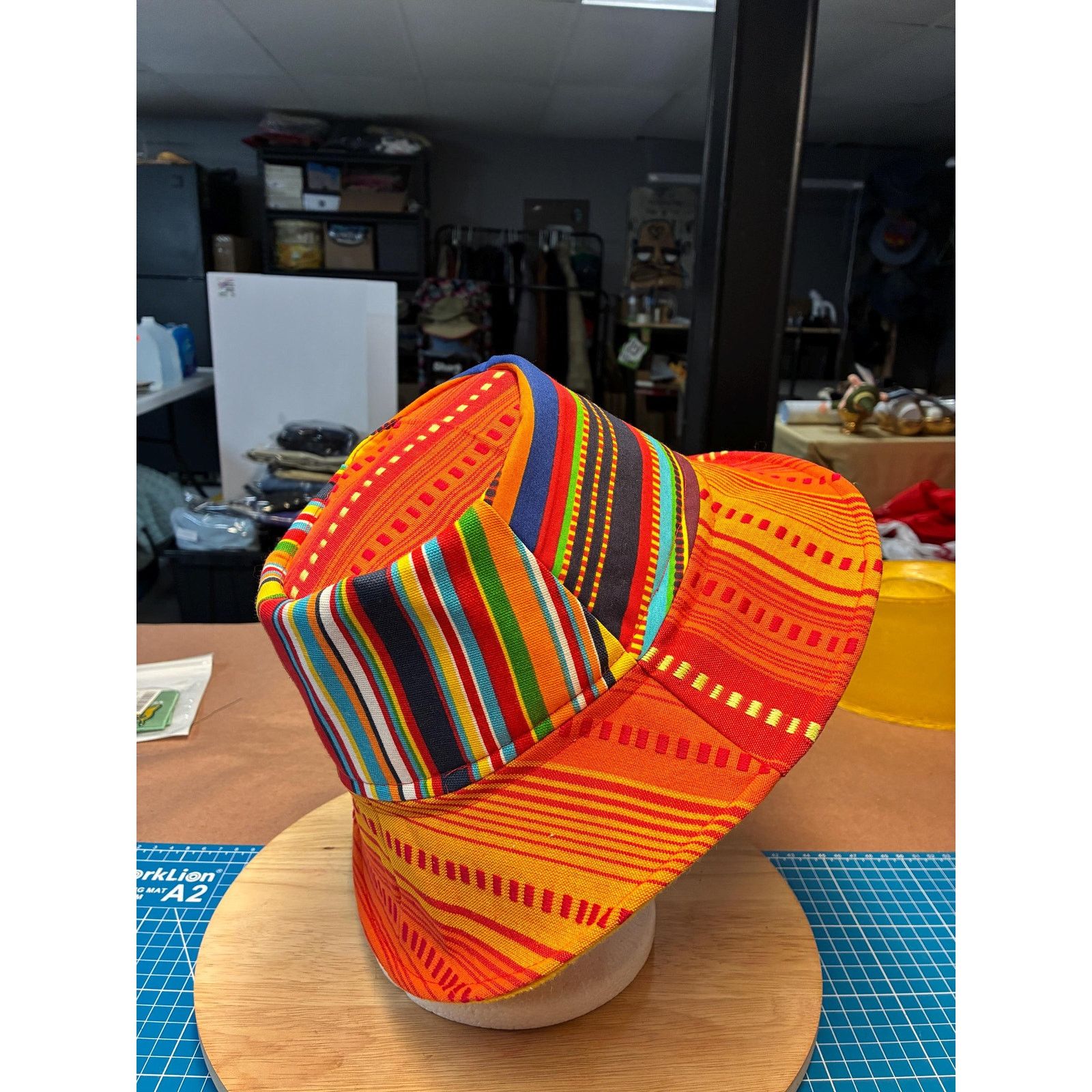 Other Upcycled Bucket Hat — Fiery Orange Mixed Stripe, Marigold Size ONE SIZE - 8 Thumbnail