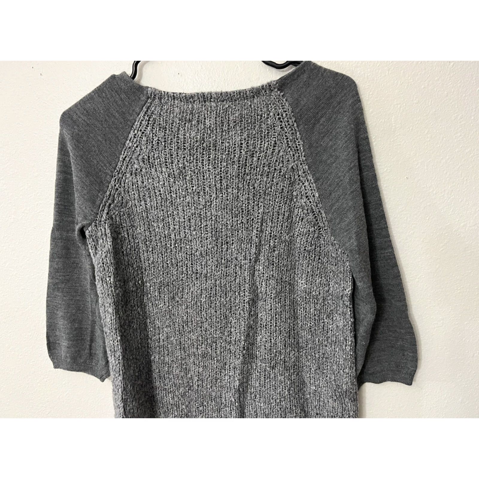 Loft VINTAGE LOFT Gray 3/4 Sleeve Sweater Women's Small Pullover Solid Crew Top Size S / US 4 / IT 40 - 3 Thumbnail