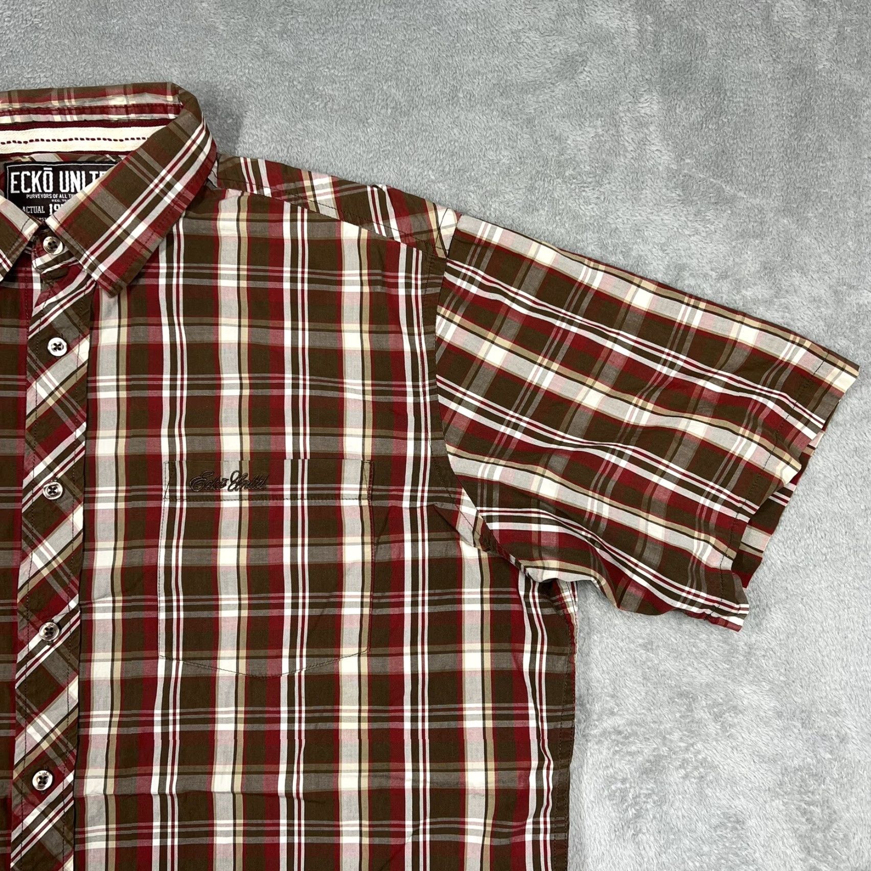 Ecko Unltd. Ecko Unltd. Mens Button-Up Shirt XL Brown Plaid Check - Minor Flaw Size US XL / EU 56 / 4 - 3 Thumbnail