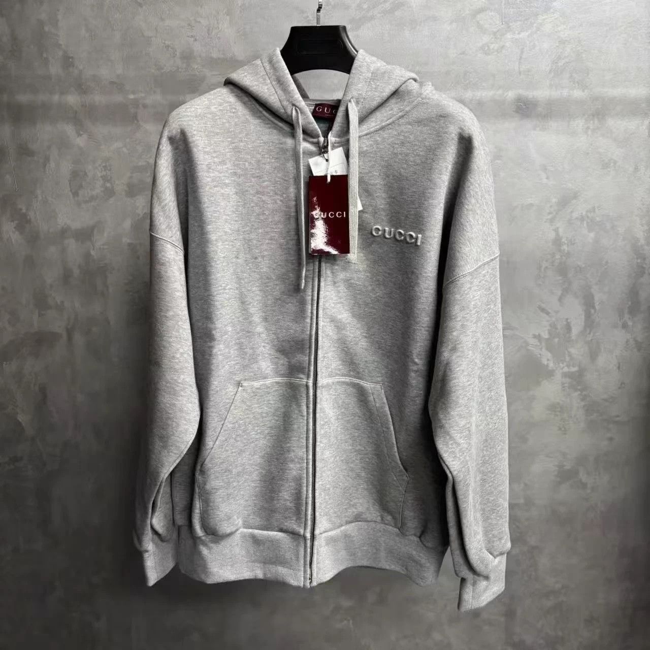 Gucci Gucci Gray Solid Logo Embroidery Oversize Hooded Zip Size L Size US L / EU 52-54 / 3 - 1 Thumbnail