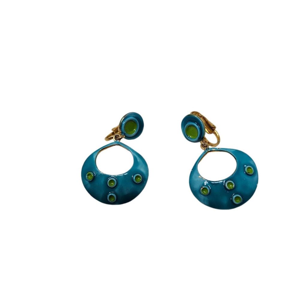 Handmade Vintage mod clip-on earrings with teal donut dangles Size ONE SIZE - 4 Thumbnail
