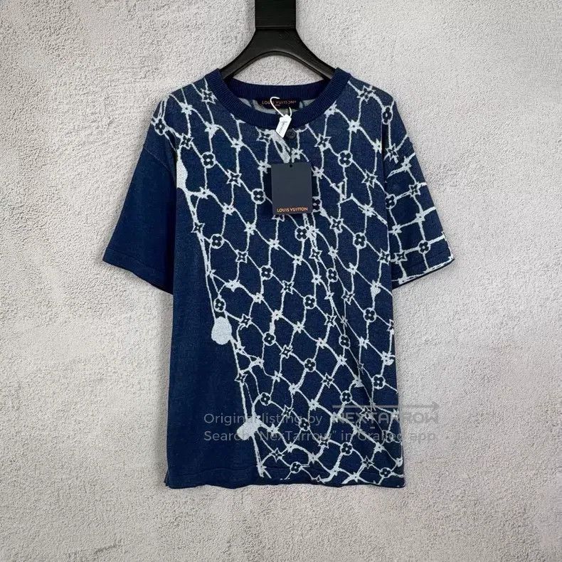 Louis Vuitton Louis Vuitton Dark blue fishnet full print knit short slee Size US M / EU 48-50 / 2 - 1 Thumbnail