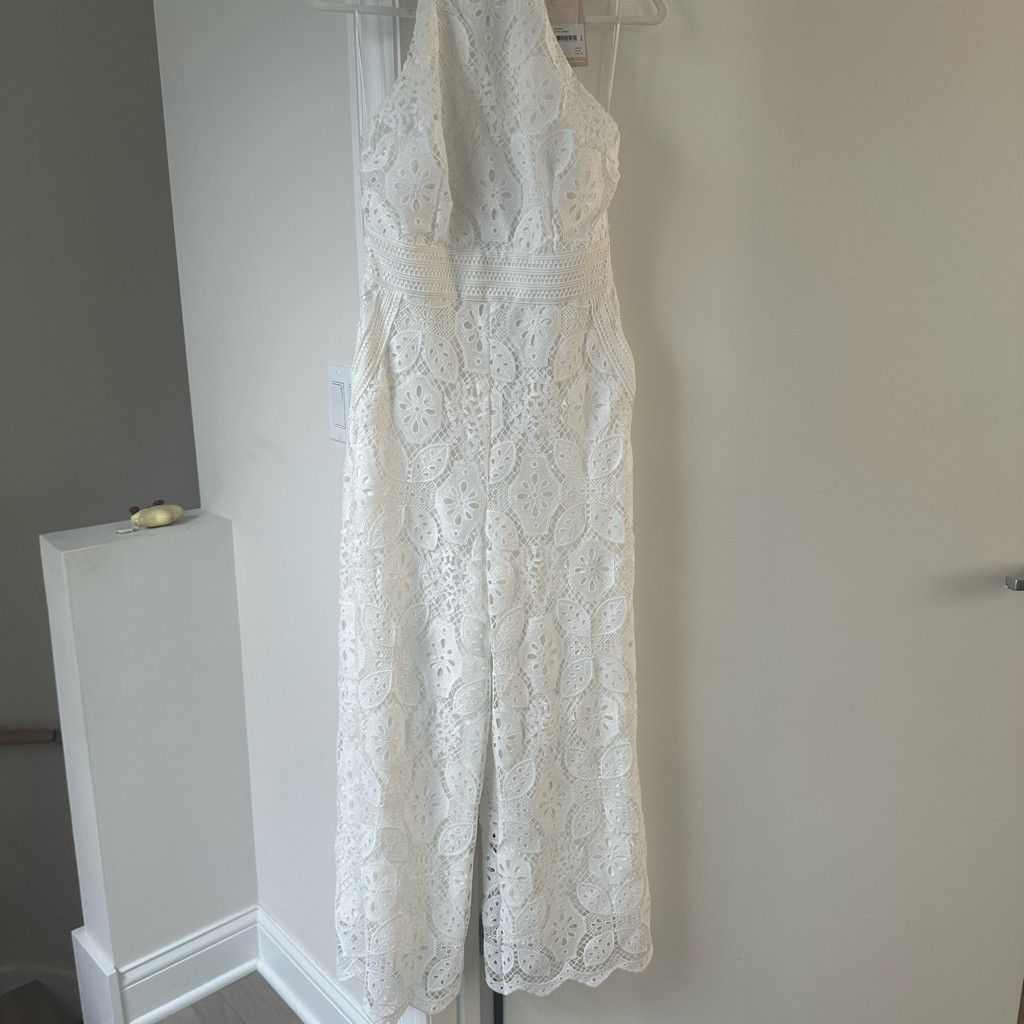 Other Keepsake White Halter Lace Jumpsuit Size M Size 32" / US 10 / IT 46 - 6 Thumbnail