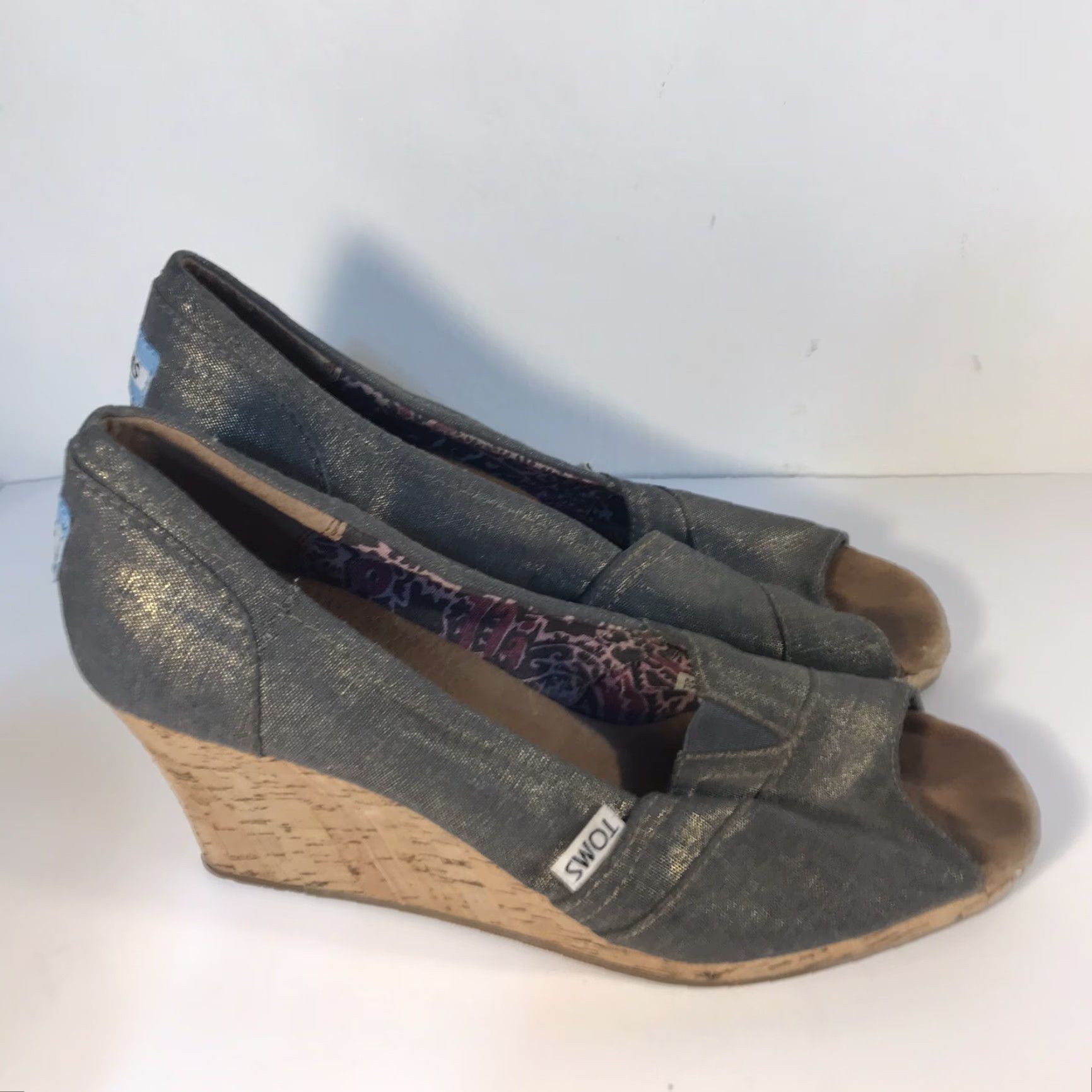 Toms Toms Gray Shimmering Canvas Peep Toe Wedge Heels Womens Size 9 High Heel Size US 9 / IT 39 - 3 Thumbnail