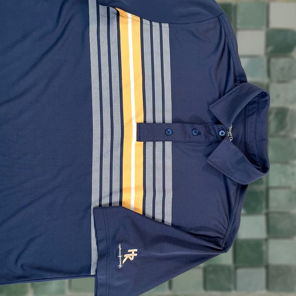 Vintage Straight Down x HR Barbwire Polo Men Large Nay Blue Striped Performance Polo Size US L / EU 52-54 / 3 - 1 Thumbnail