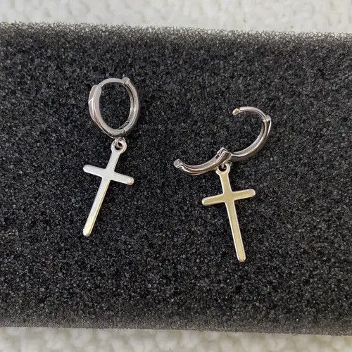 Designer × Sterling Silver 925 Silver Plated Cross Dangle Drop Earrings for Men Women, Size ONE SIZE - 2 Thumbnail