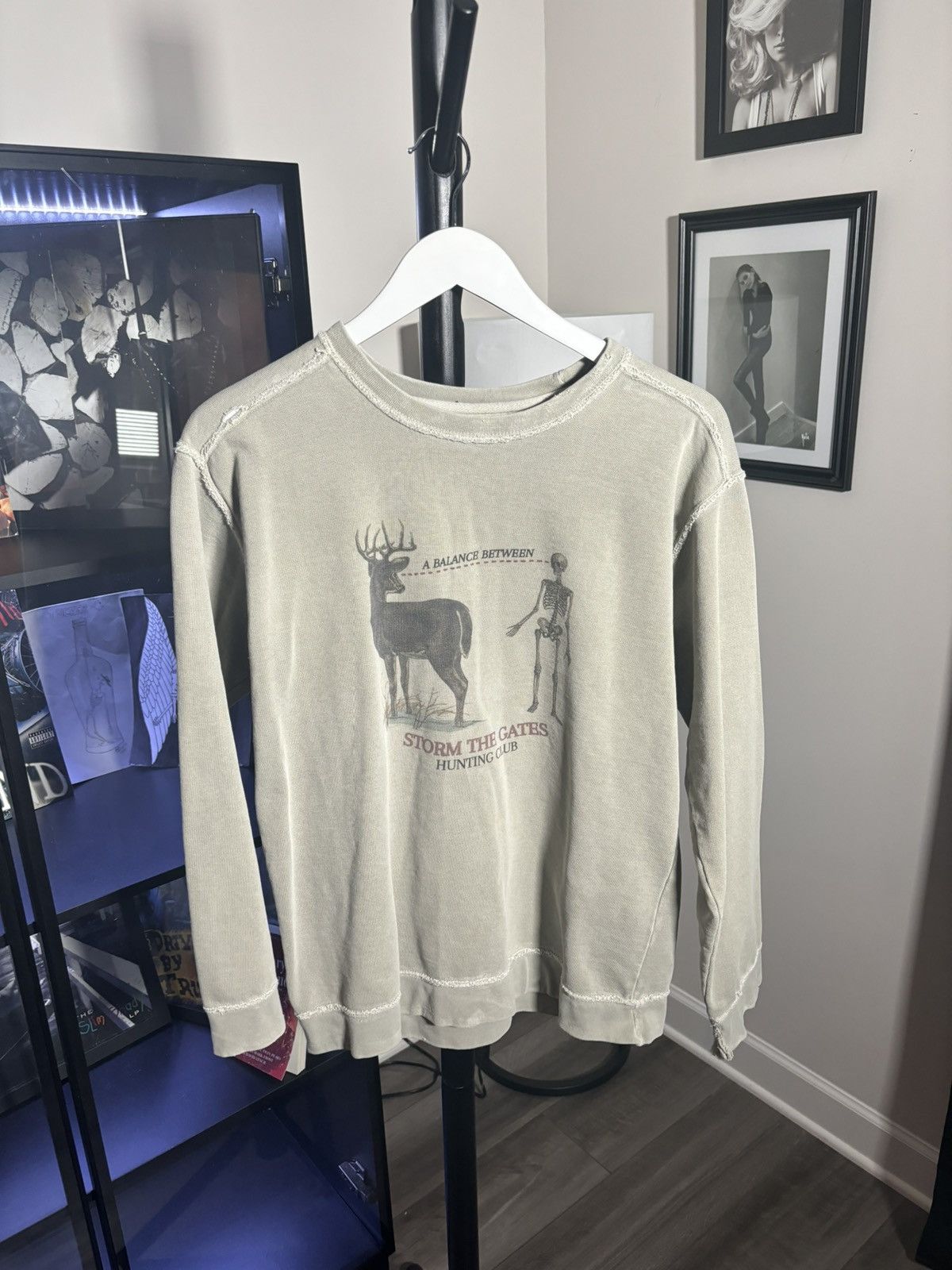 image of Vintage Skeleton Hunt Club Crewneck in Gray/Green, Men's (Size XL)