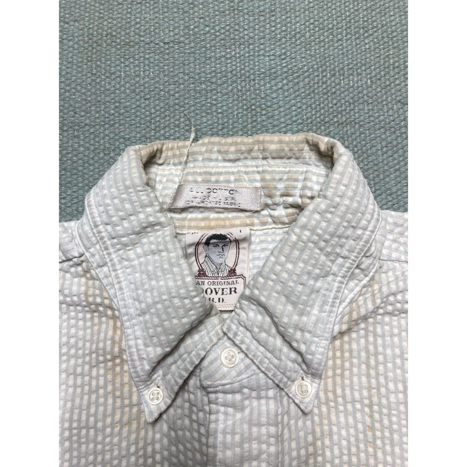 Arrow VINTAGE Arrow striped seersucker short sleeve button shirt Adult Large White Mens Size US L / EU 52-54 / 3 - 6 Thumbnail