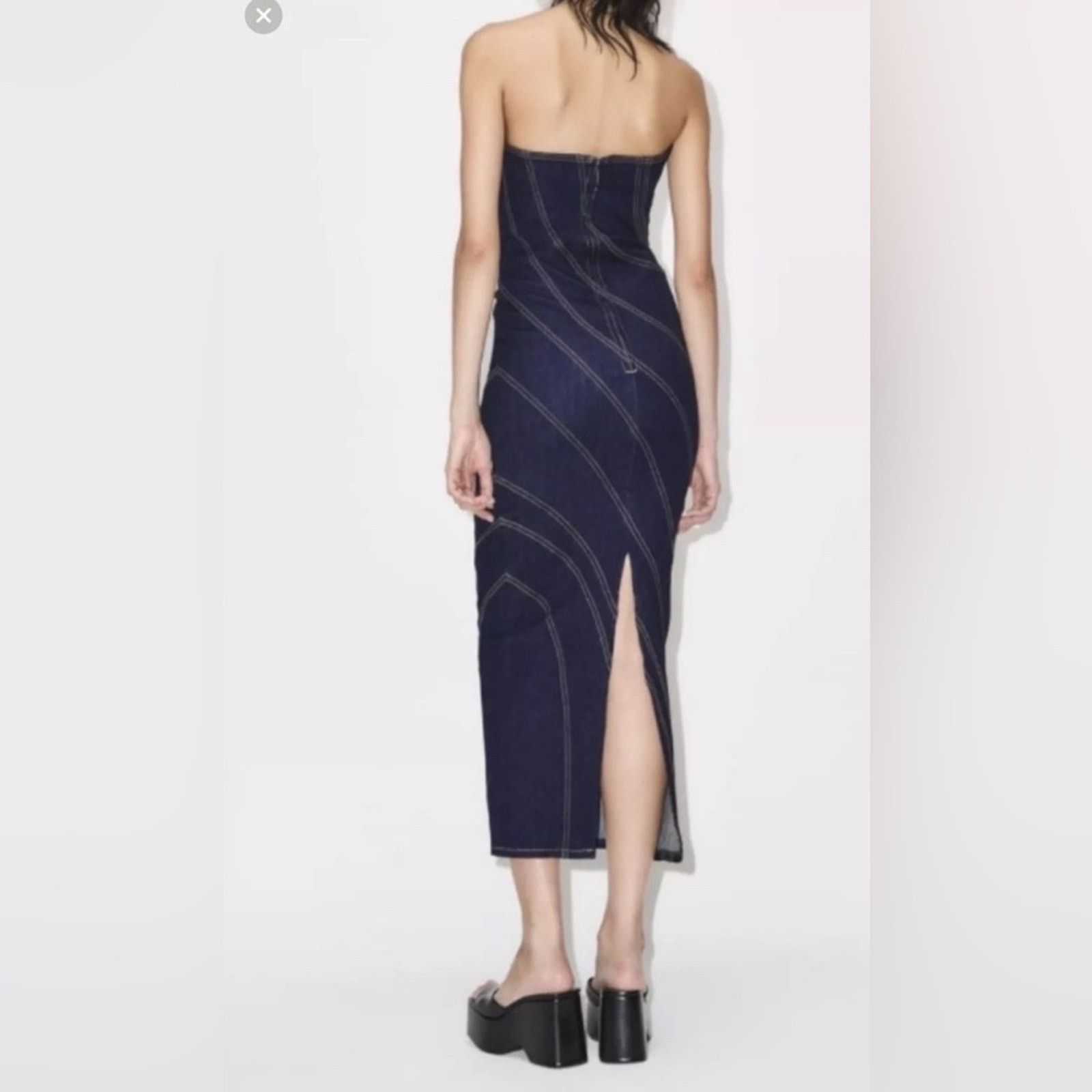 Zara ZARA WOMAN ZW STRAPLESS DENIM MIDI DRESS BLUE XS Size XS / US 0-2 / IT 36-38 - 5 Thumbnail