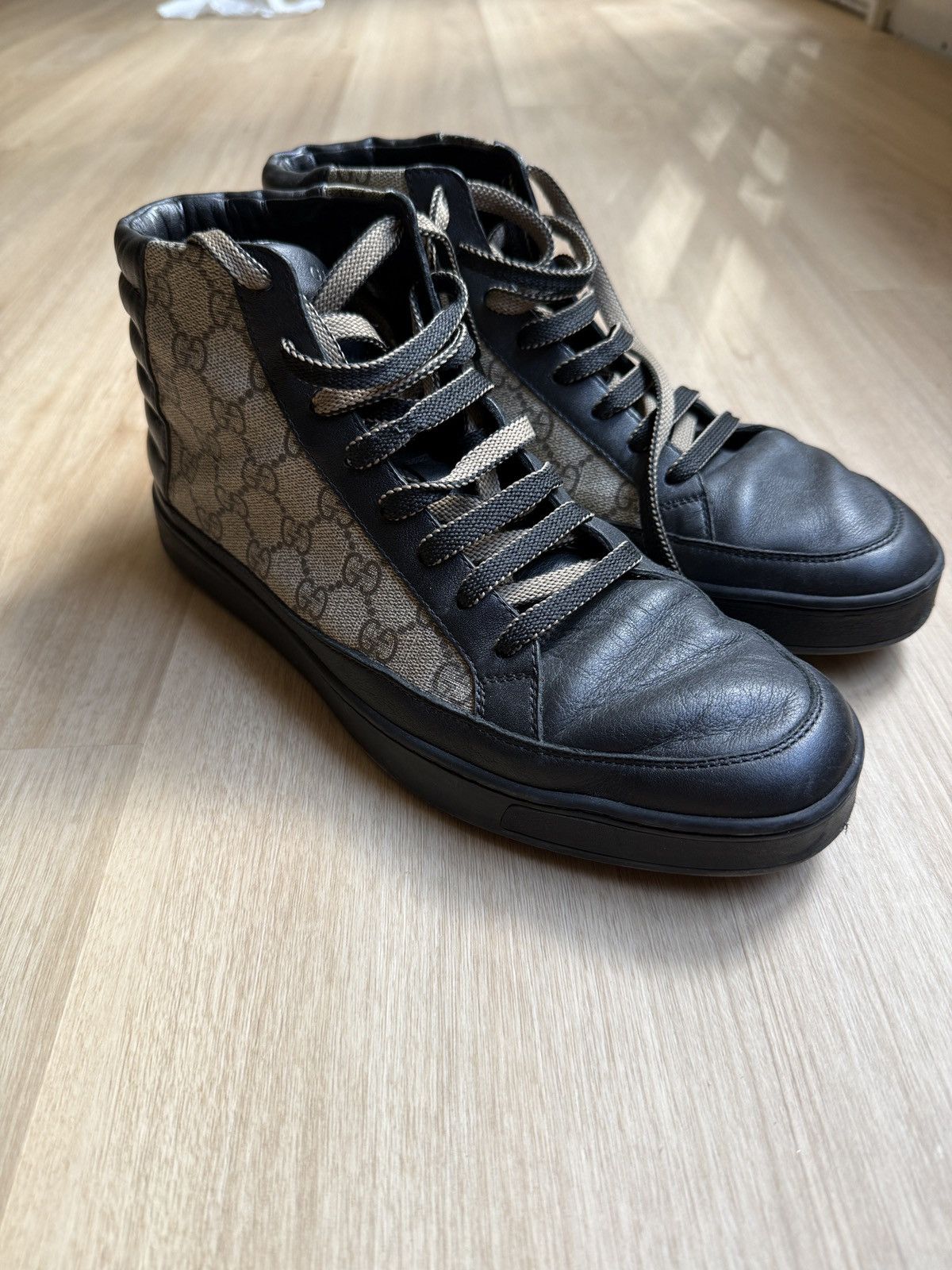 Gucci GG Supreme High Top Sneakers Black Leather Monogram