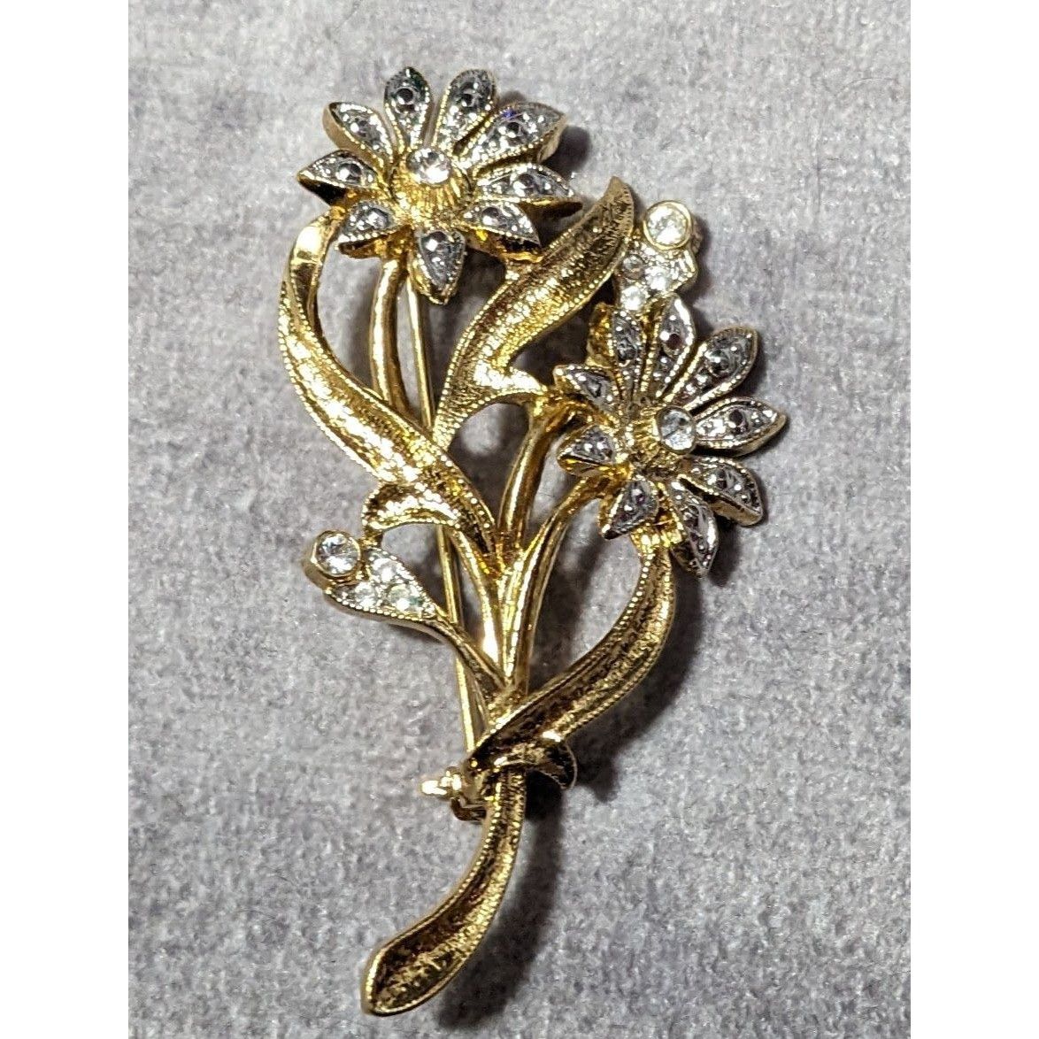 Other Vintage Floral Silver And Gold Tone Rhinestone Brooch Size ONE SIZE - 5 Thumbnail