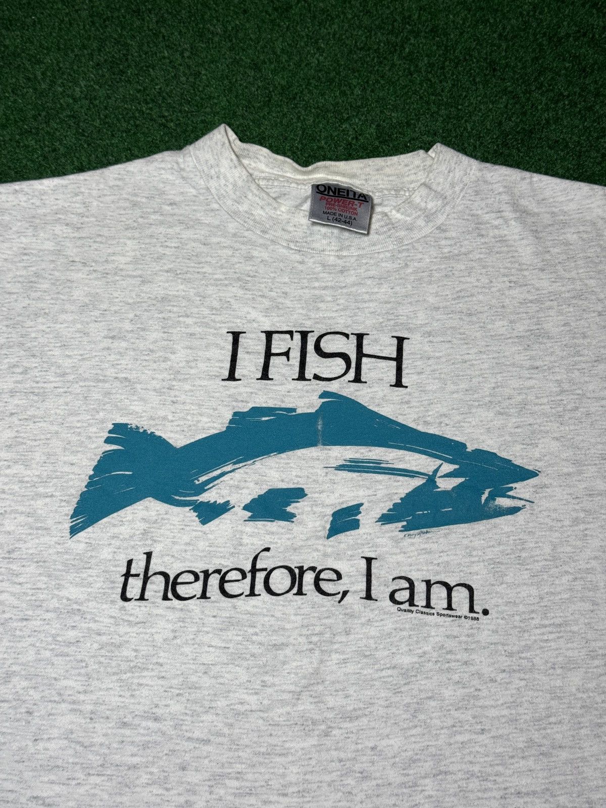 Vintage I Fish Therefore I Am Fishing 80s 90s T Shirt Rene Descartes Size US L / EU 52-54 / 3 - 2 Thumbnail