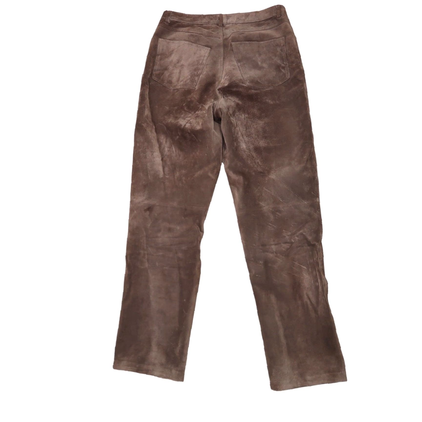 CHOCOOLATE VINTAGE Brandon Thomas Chocolate Brown Suede Leather Pants Women 90s Straight Leg 8 Ankle Capris, High Rise, Inseam 30, Fall Winter Mens? Size 30" / US 8 / IT 44 - 3 Thumbnail