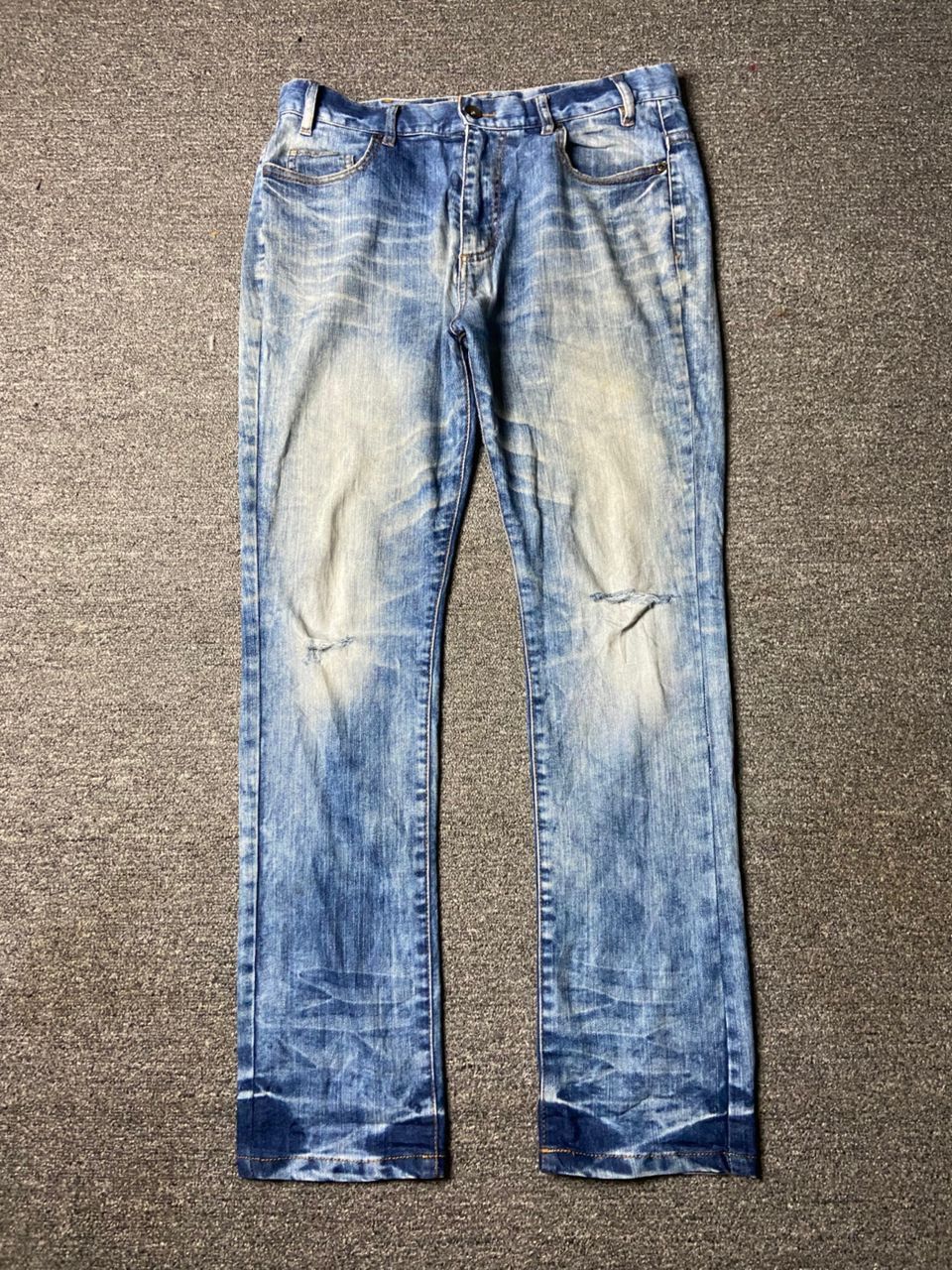 Japanese Brand Basement Wear Acid Wash Distressed Jeans (164) Size US 32 / EU 48 - 1 Thumbnail