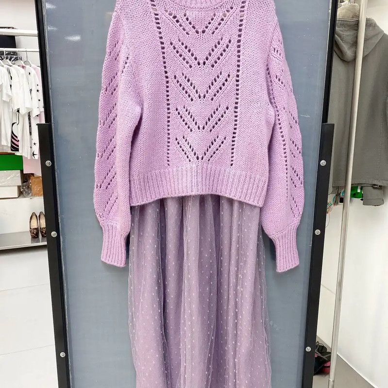 Valentino Valentino Purple Knit Sweater and Skirt Set 0089 Size L / US 10 / IT 46 - 1 Thumbnail