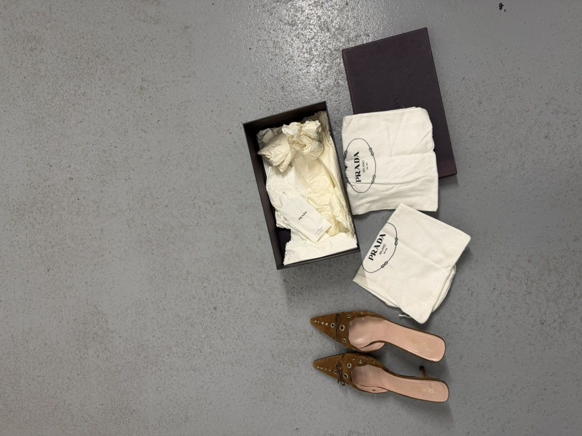 Prada Iconic Prada Eyelets Mule Heels With Box And Dust Bag Size US 8.5 / IT 38.5 - 14 Thumbnail
