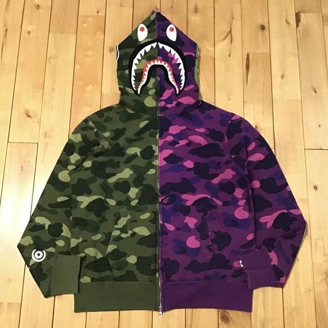 Bape BAPE Shark full zip hoodie Purple camo x Green camo APE Size US M / EU 48-50 / 2 - 1 Thumbnail