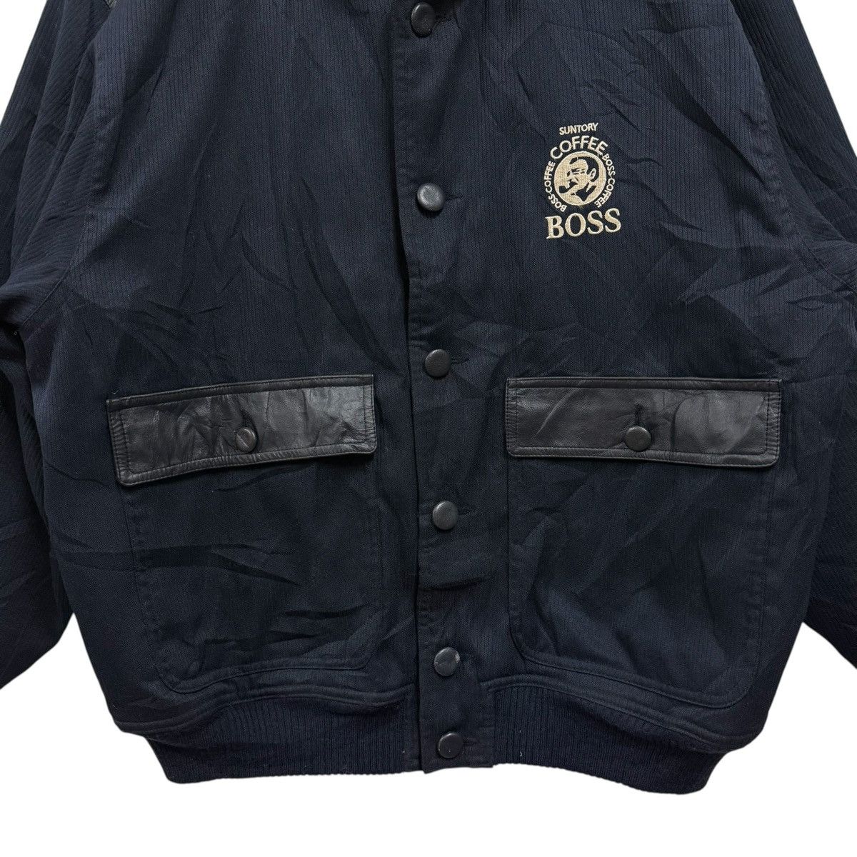 Vintage Vintage Suntory Coffee Boss Bomber Jacket Leather Dark Blue Size US XL / EU 56 / 4 - 4 Thumbnail