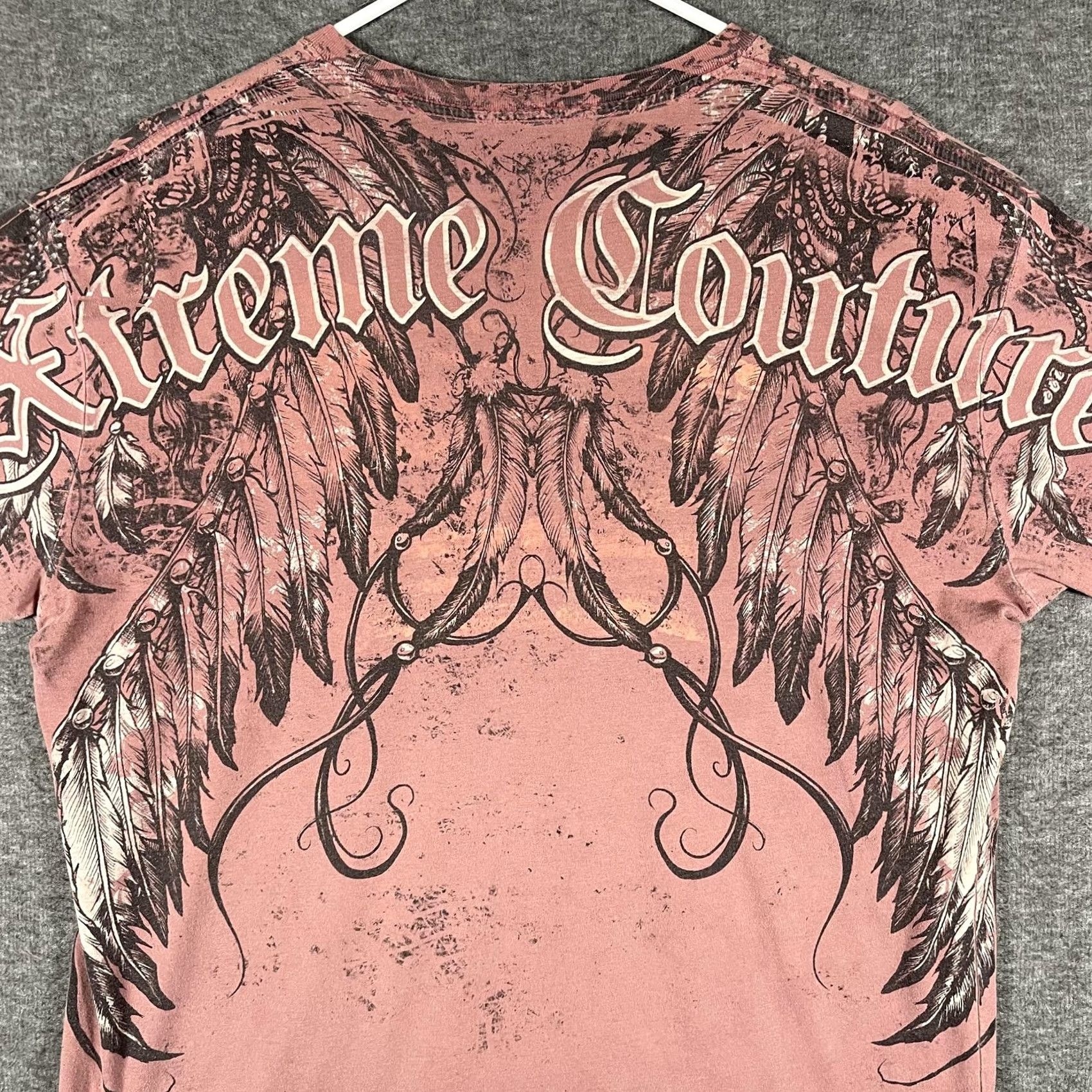 Vintage Xtreme Couture Shirt Mens L Pink Skull Biker Graphic Tee Crew Neck Short Sleeve Wide Xtreme Logo Front Back Size US L / EU 52-54 / 3 - 5 Thumbnail