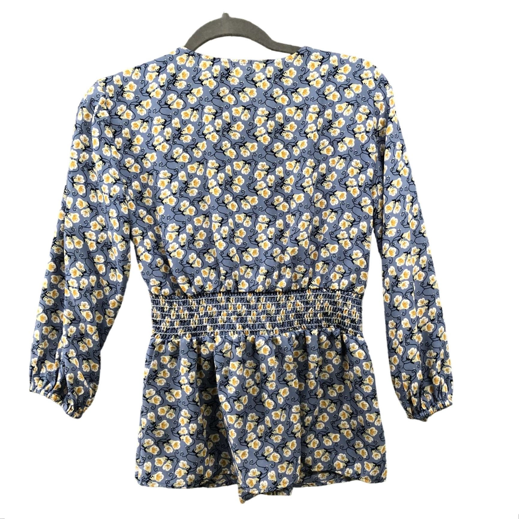 Vintage Max Studio Blouse Womens S Blue Floral Tie Waist V-Neck 3/4 Sleeve Crepe Size S / US 4 / IT 40 - 2 Thumbnail