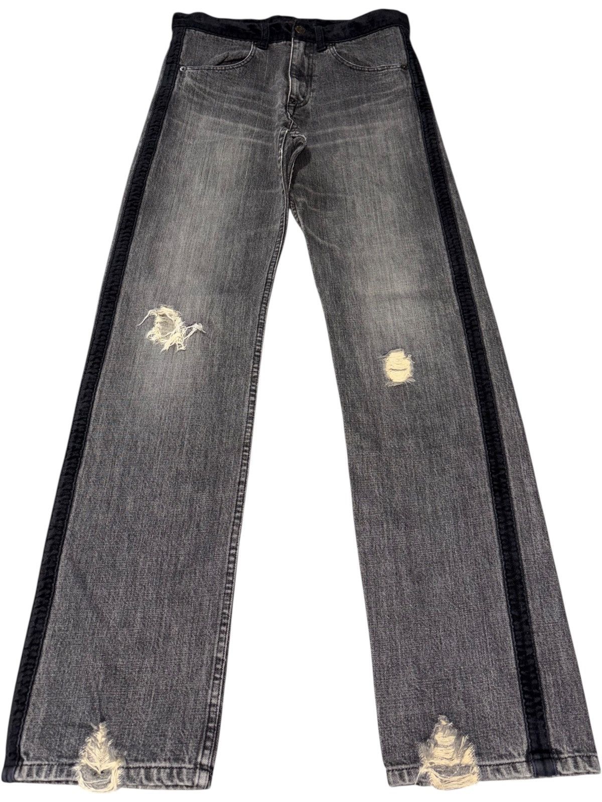 S AW02 Undercover Witches Cell Division Velour Strip Jeans