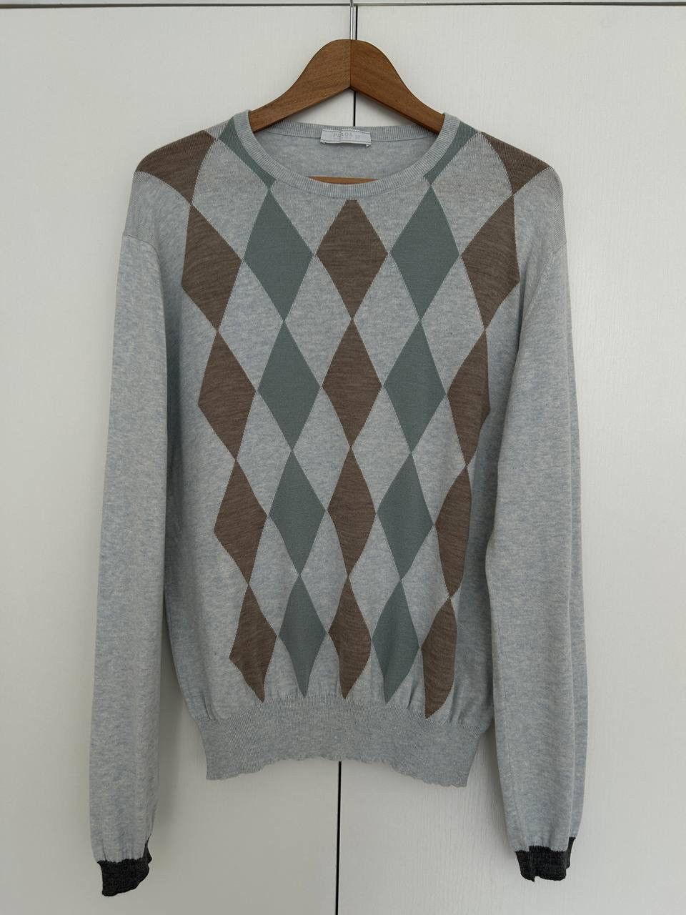 Prada 00’s Prada Wool Blend Rhombus Pattern Crewneck Jumper Size US L / EU 52-54 / 3 - 1 Thumbnail