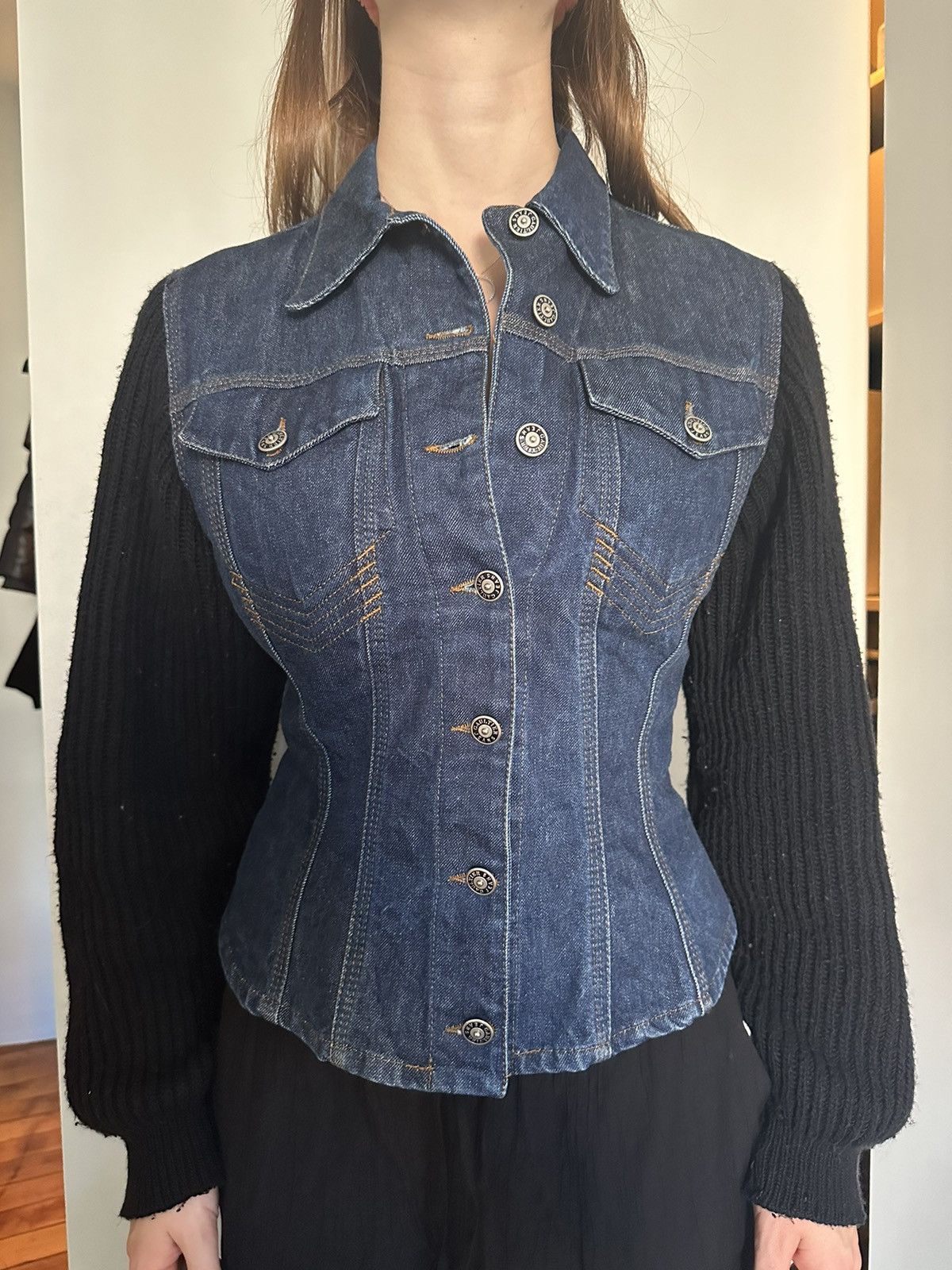 image of Jean Paul Gaultier Denim Jacket in Navy, Women's (Size Small)