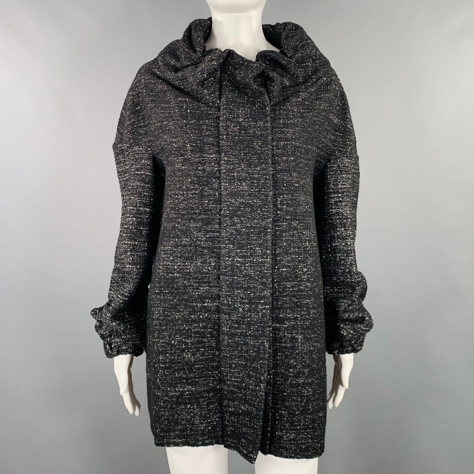 Marni MARNI Size 8 Black White Wool Blend Woven Ruched Zip Up Coat Size US XS / EU 42 / 0 - 1 Thumbnail
