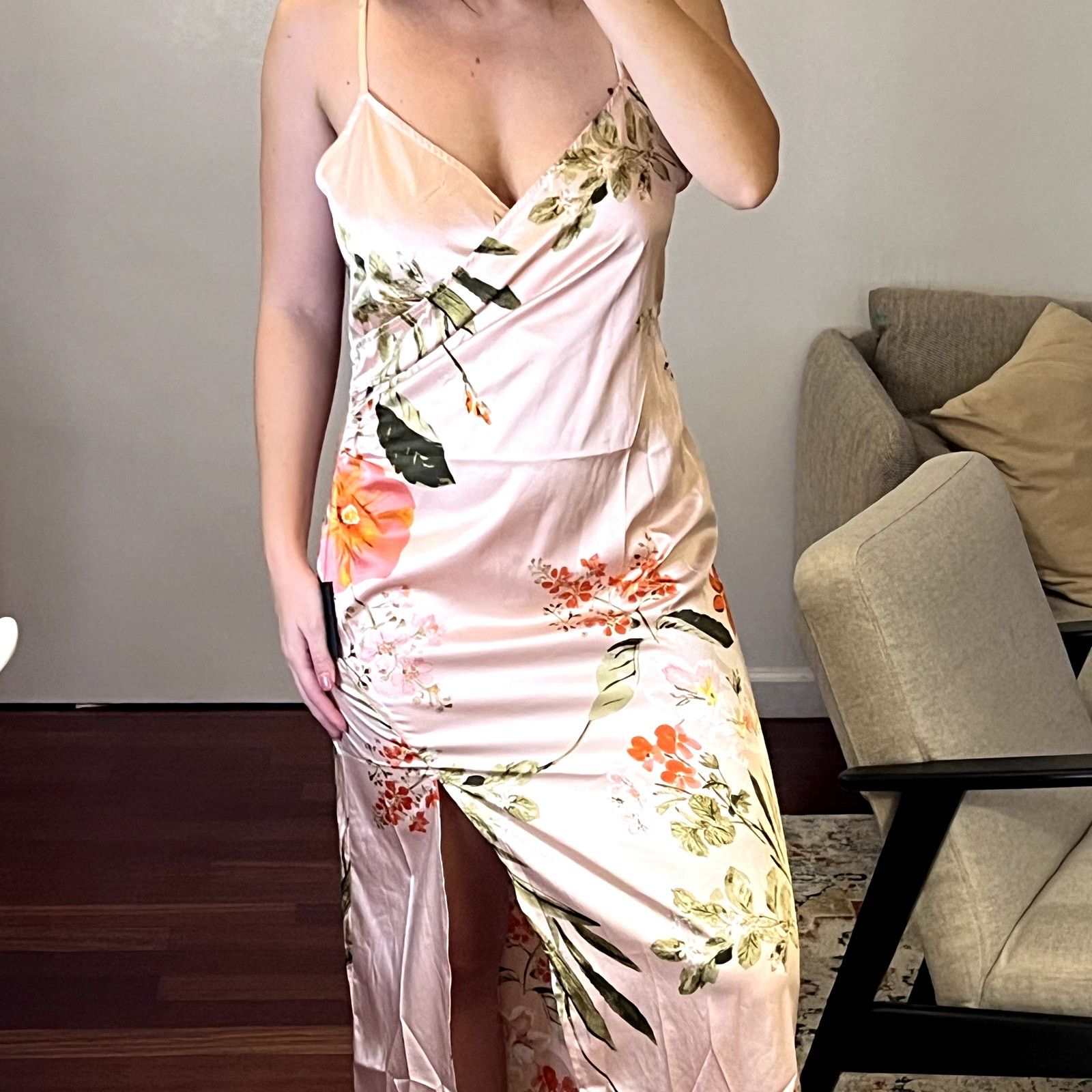 Lulus Lulus Remarkable Entrance pink floral print satin midi dress Size M / US 6-8 / IT 42-44 - 2 Thumbnail