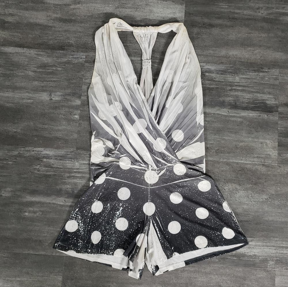Designer FD | White-Silver-Grey | Dressy Draped Romper Size 28" / US 6 / IT 42 - 3 Thumbnail
